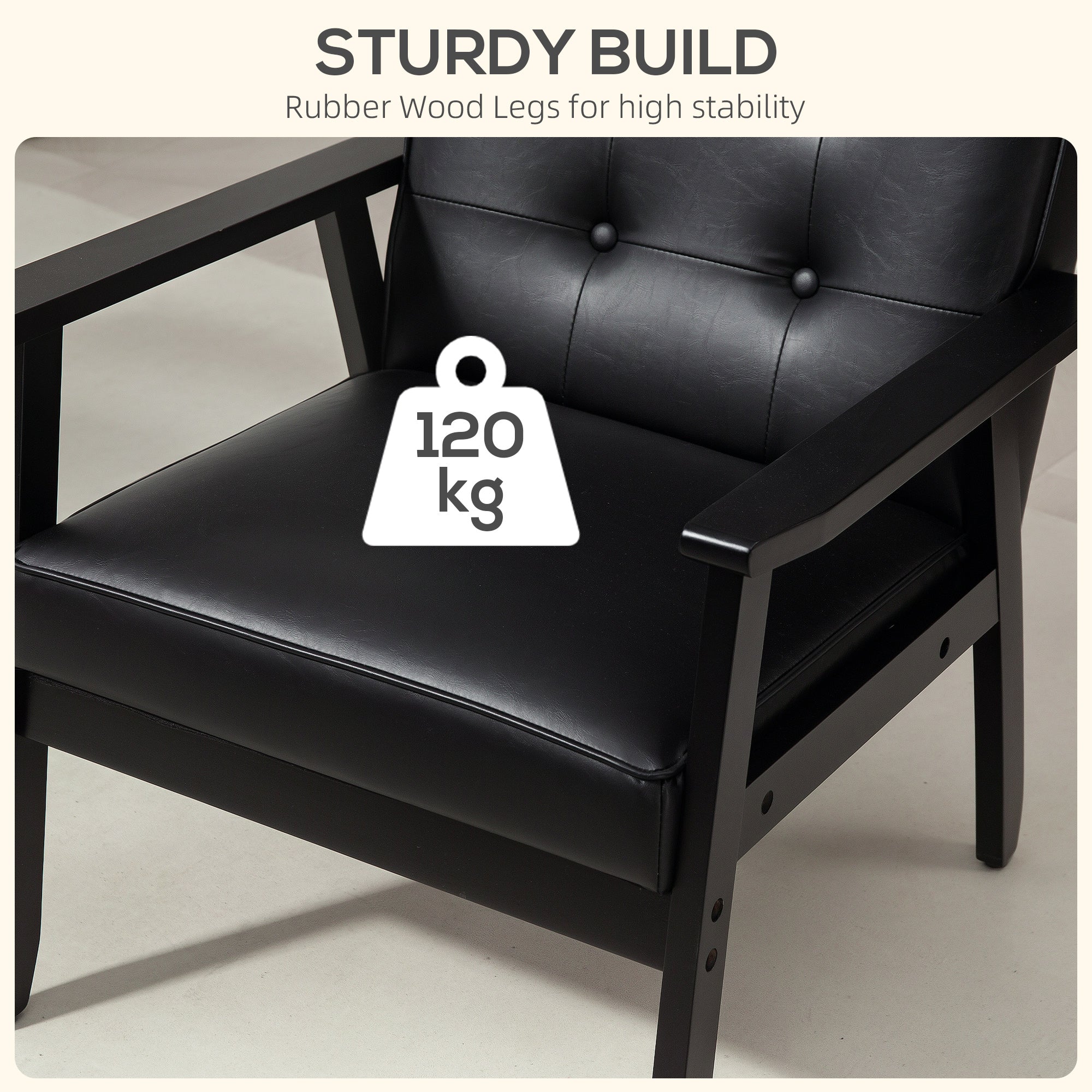 HOMCOM Retro-Style Accent Chair, with Faux Leather Seat - Black