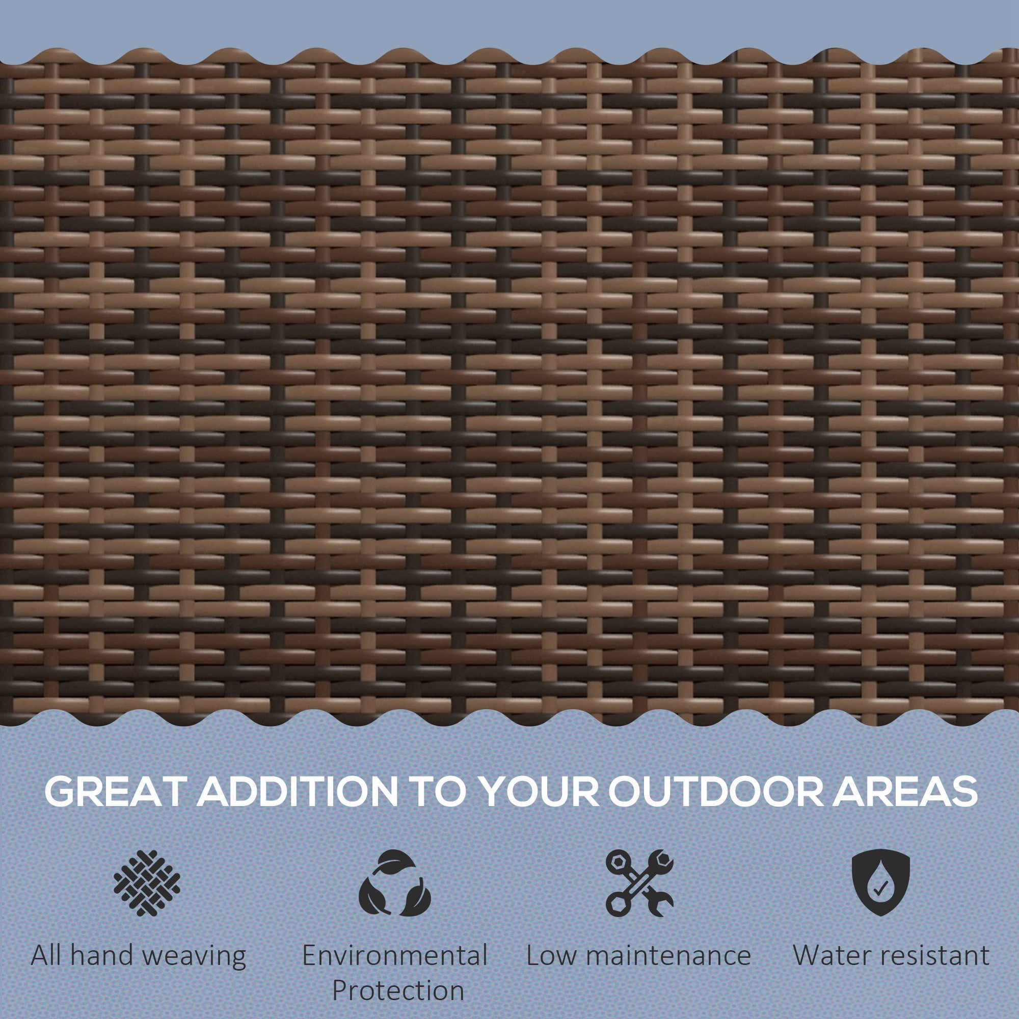 Outsunny All Weather Wicker Garden Loveseat, 2 Seater Poly Rattan Garden Bench, Outdoor Seating Bench Brown