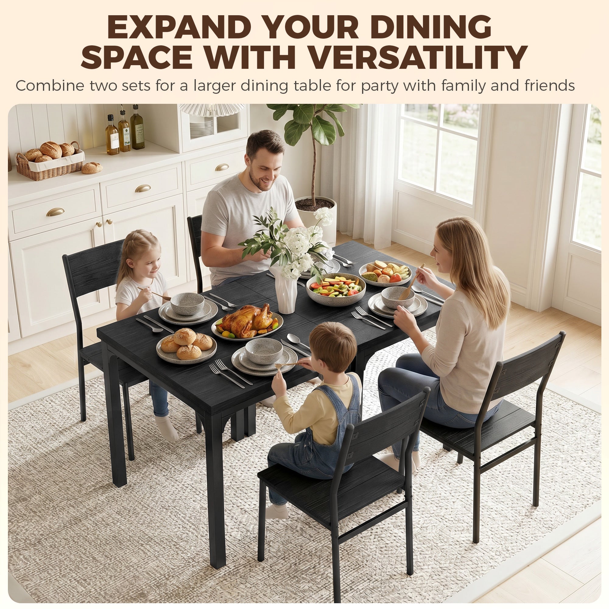HOMCOM 3 Piece Space-Saving Kitchen Table and Chairs, Dining Table Set for 2 with Metal Legs, Black Wood Effect