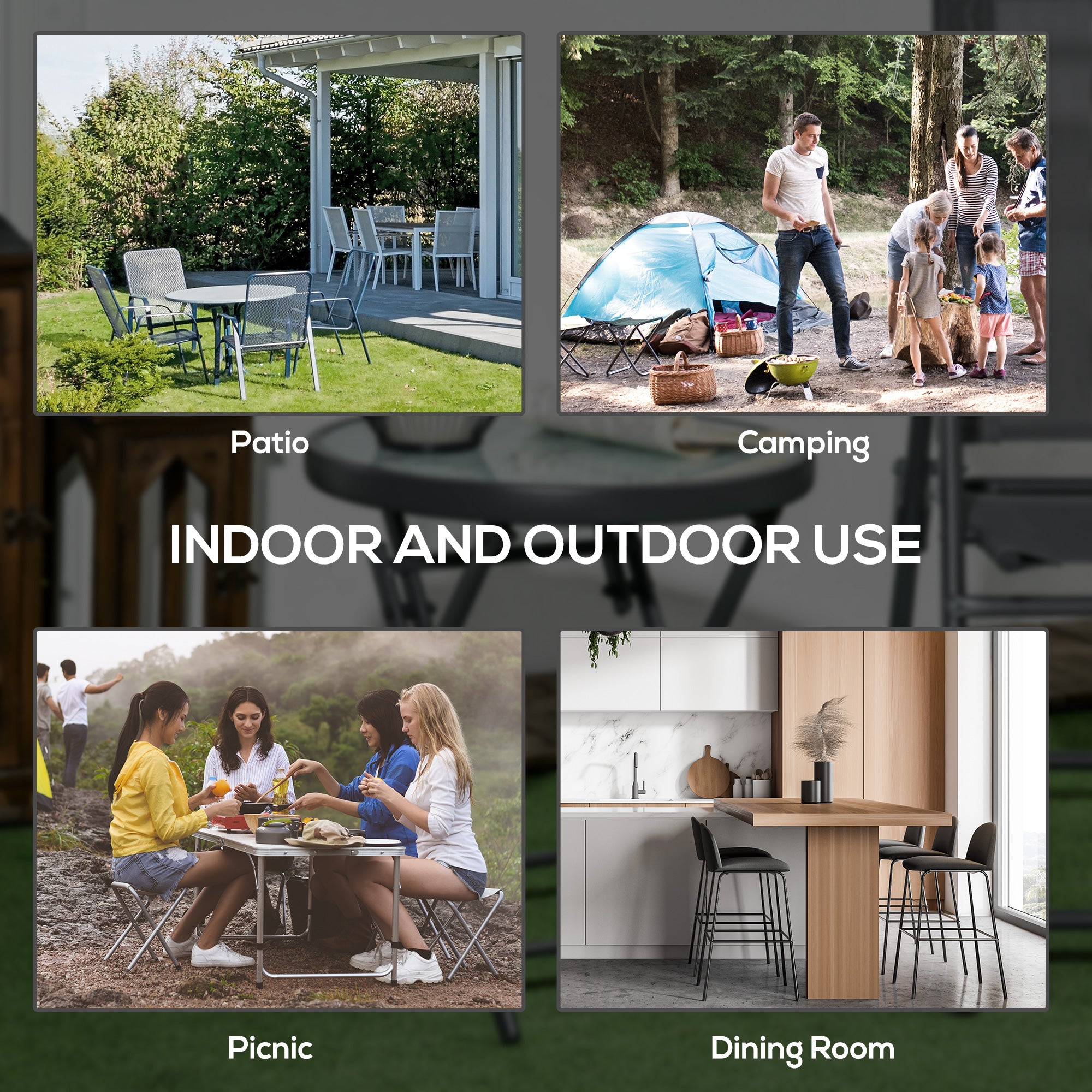 Outsunny \'ce\'a645cm Garden Side Table, Outdoor Round Folding Patio Table with Imitation Marble Glass Top, Small Coffee Table, White