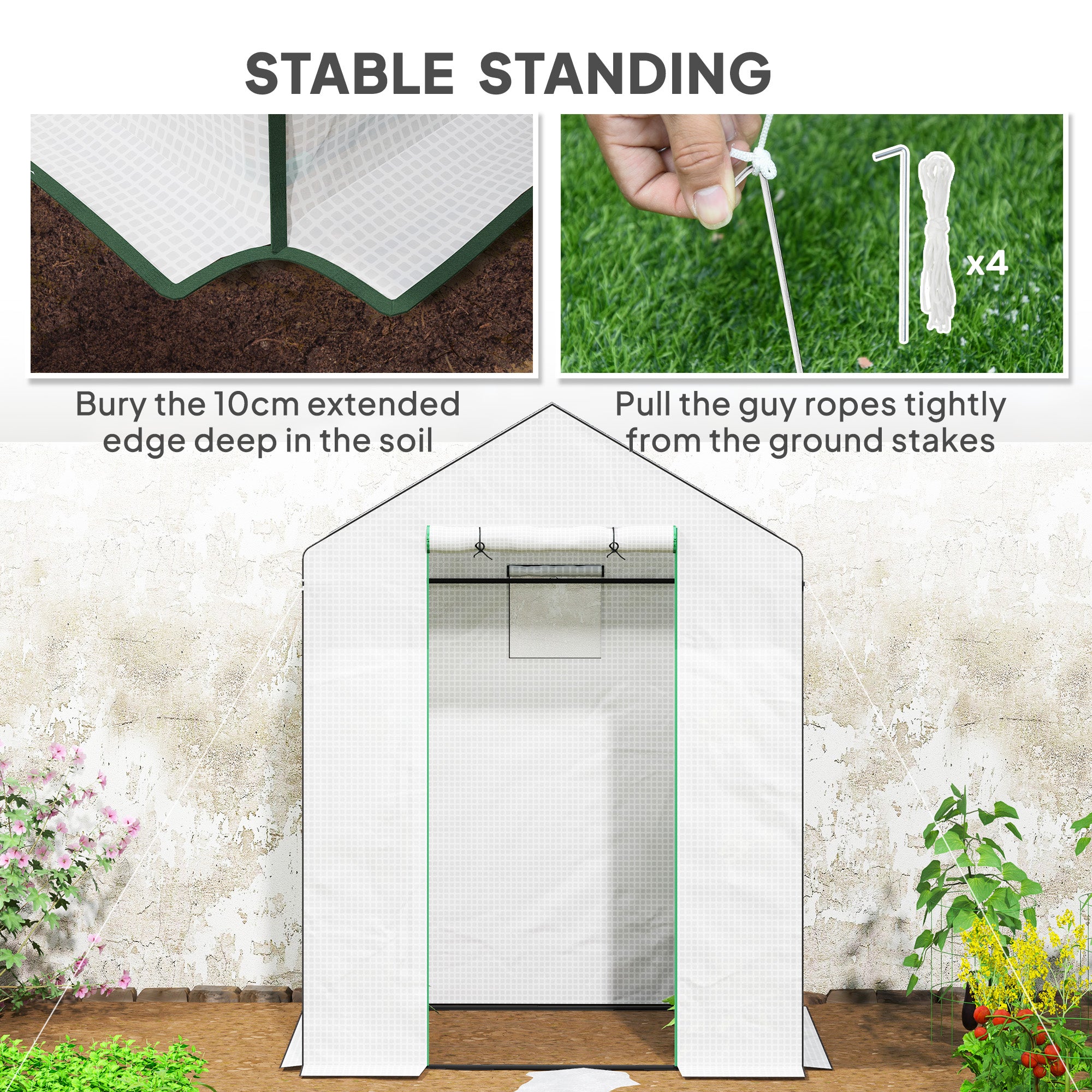 Outsunny 143 x 74cm Walk-In Greenhouse, with Shelves - White