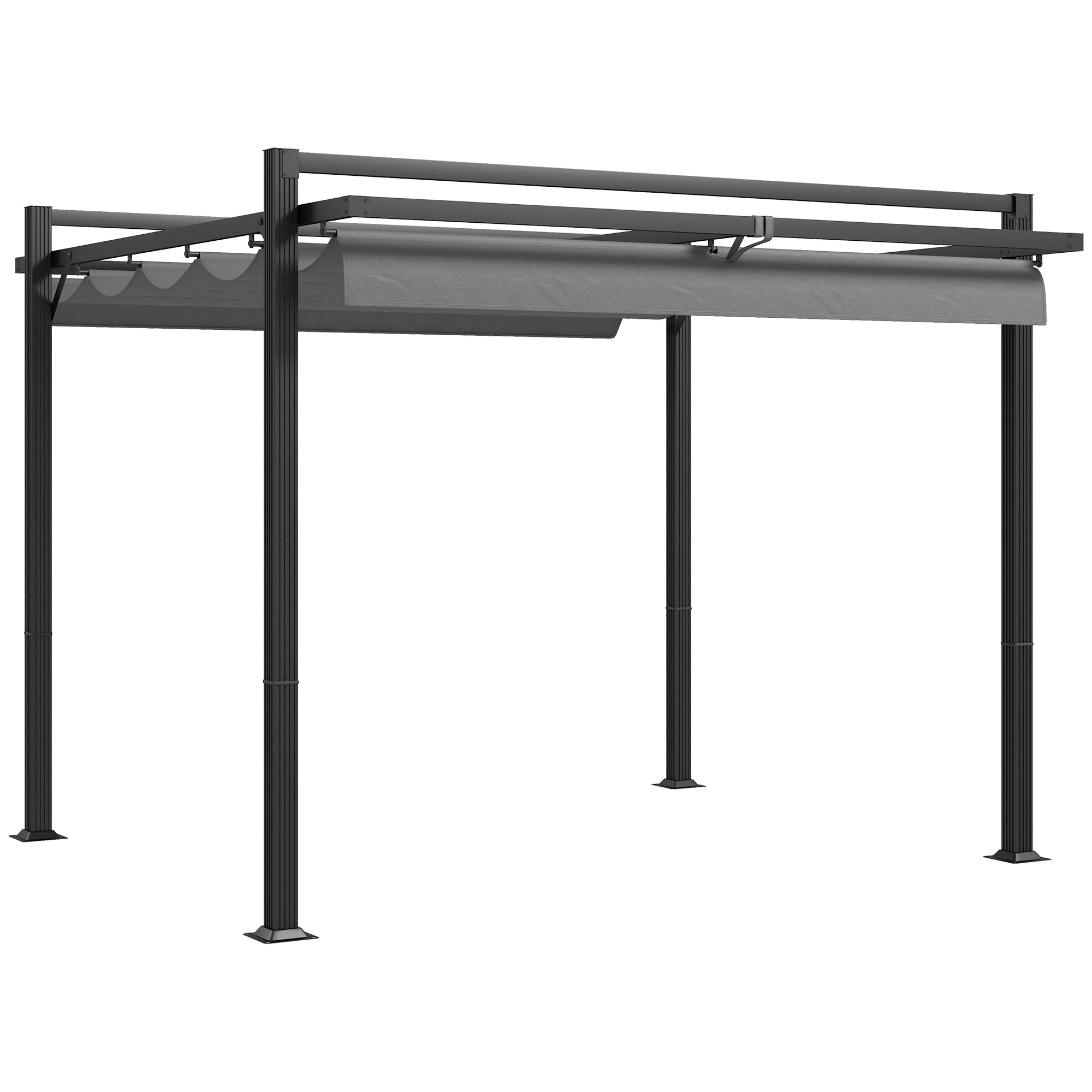 Outsunny 3 x 3(m) Retractable Pergola, Garden Gazebo Shelter with Aluminium Frame, for Grill, Patio, Deck, Dark Grey