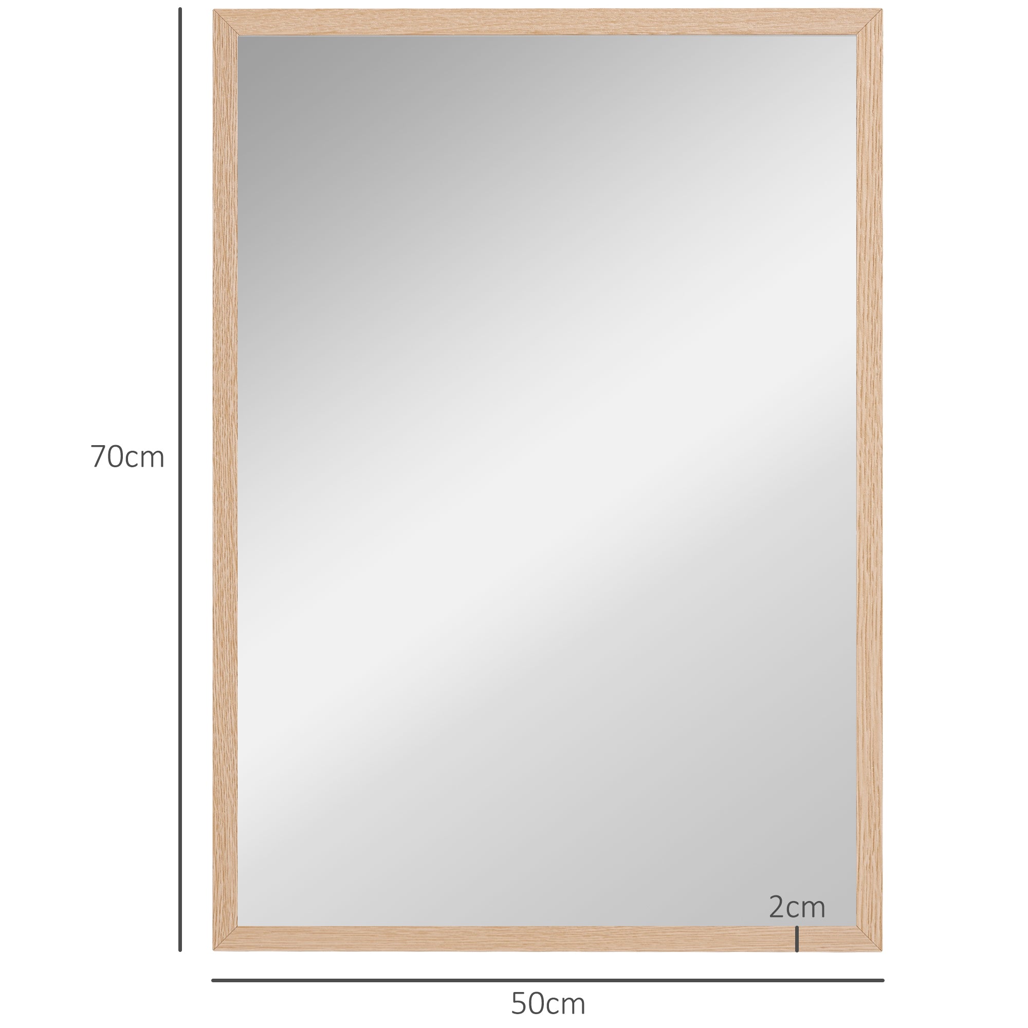 HOMCOM Wall Bathroom Mirror, 70 x 50 cm Wall-Mounted Mirror for Living Room, Bedroom, Hallway, Natural Wood