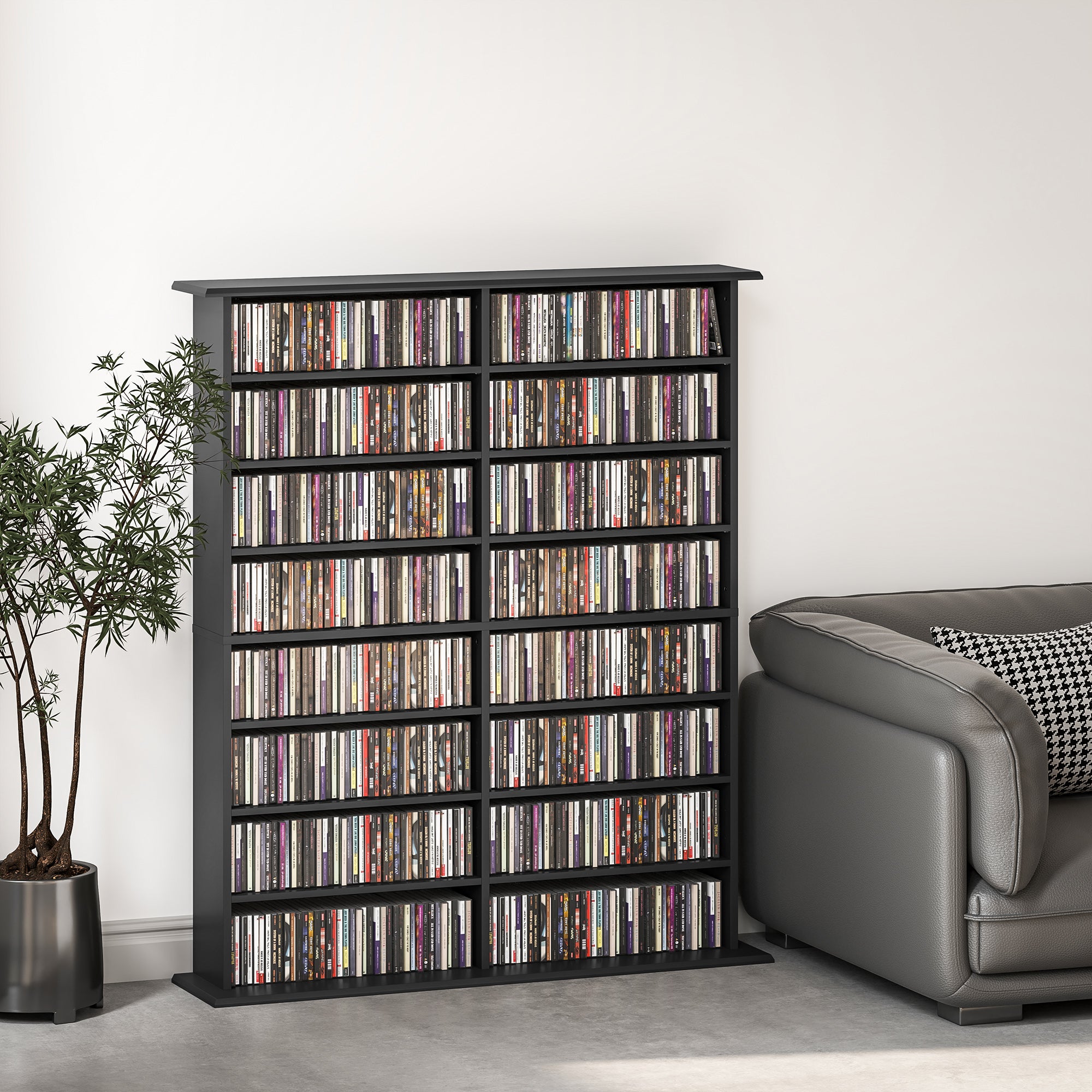 HOMCOM 16-Compartment Media Shelf - Black
