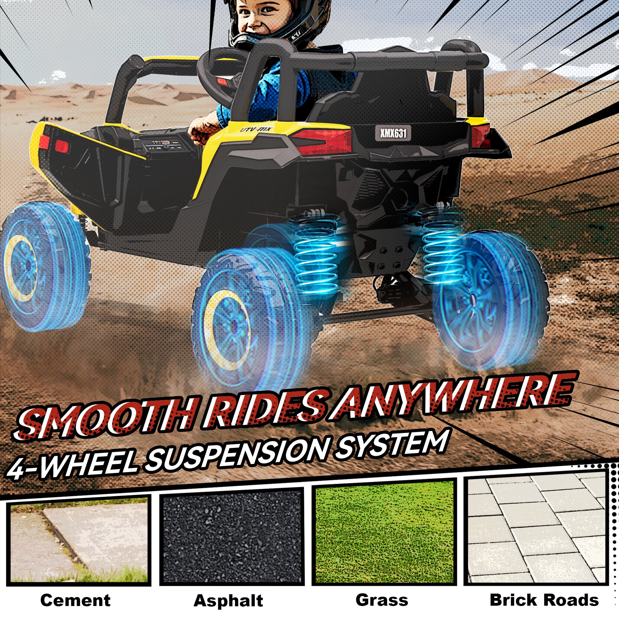 AIYAPLAY 12V Kids Ride On Car with Remote Control, Kids Electric Car with Suspension System, Music, for Kids 3-5 Years, Yellow