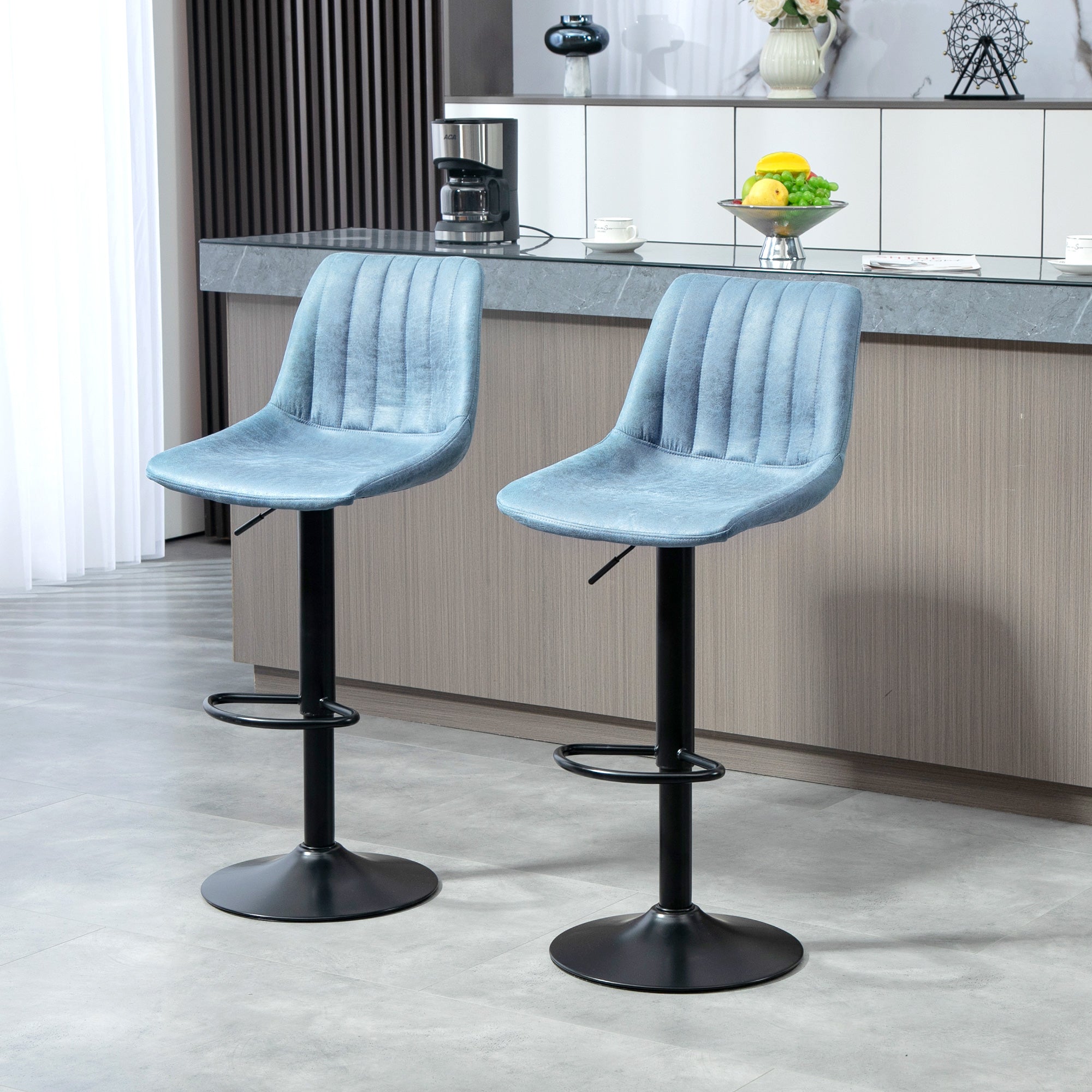 HOMCOM Set of Two Retro Tub Bar Stools - Blue