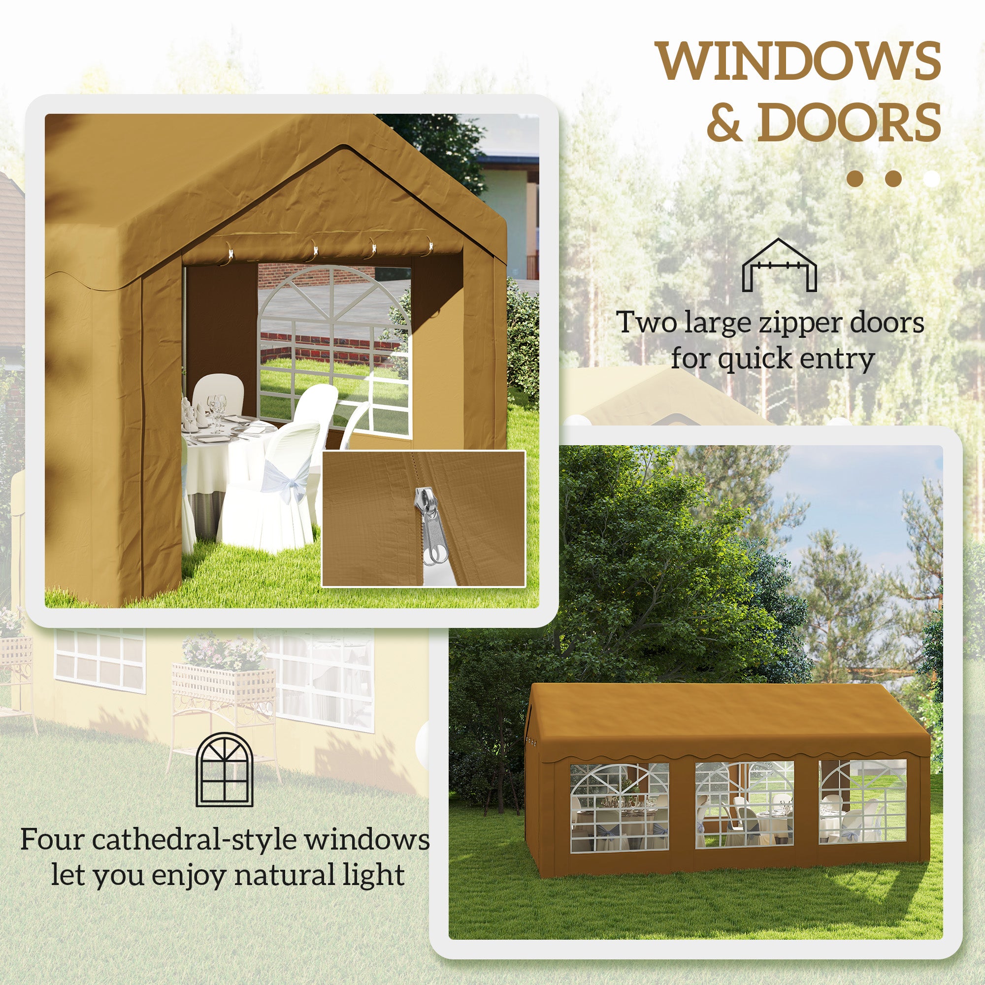 Outsunny 6m x 4m Garden Gazebo, Galvanised Marquee Party Tent with Removable Sides and Windows for Parties, Wedding and Events, Yellow