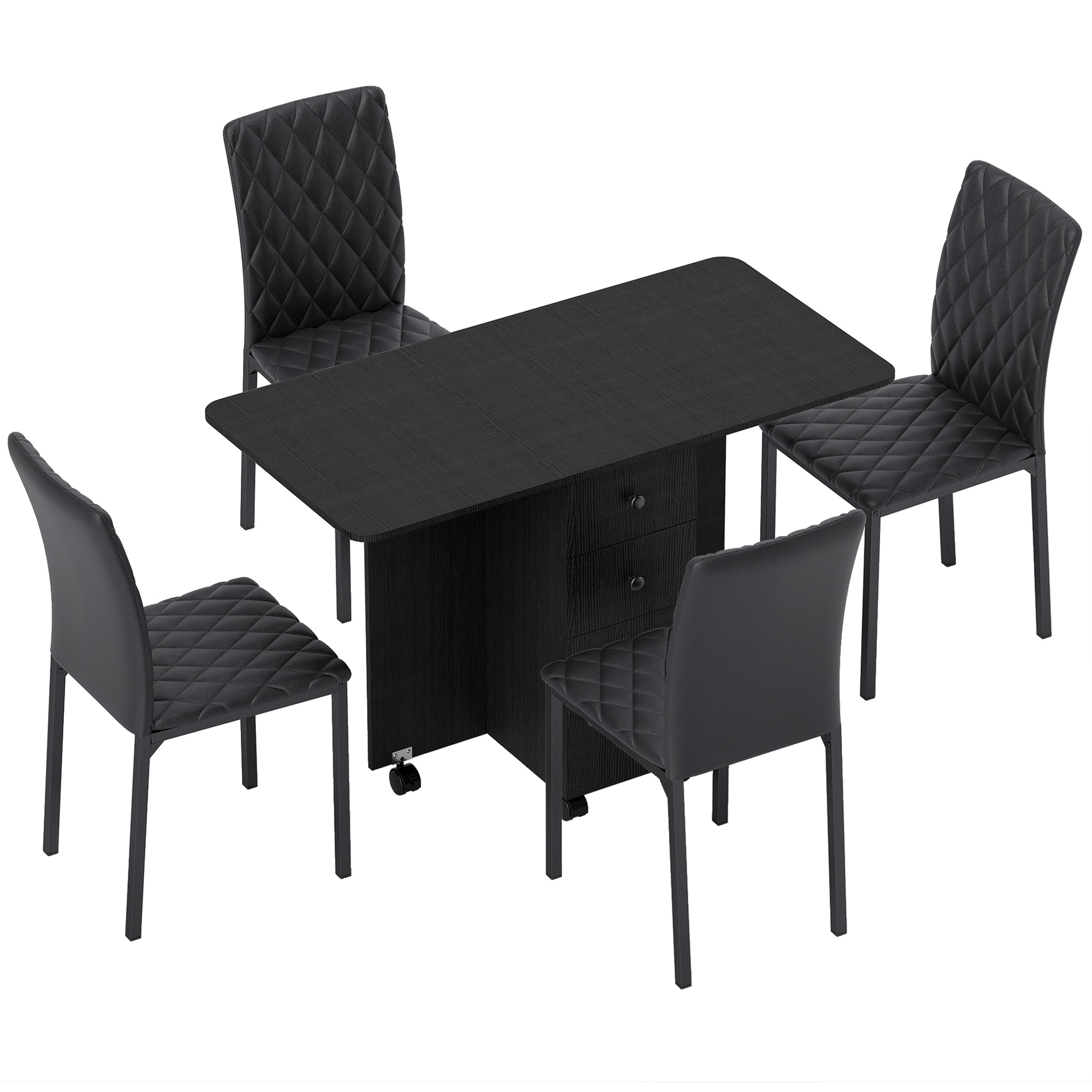 HOMCOM Dining Table Set, Folding Drop Leaf Table with Storage and 4 Chairs, Black