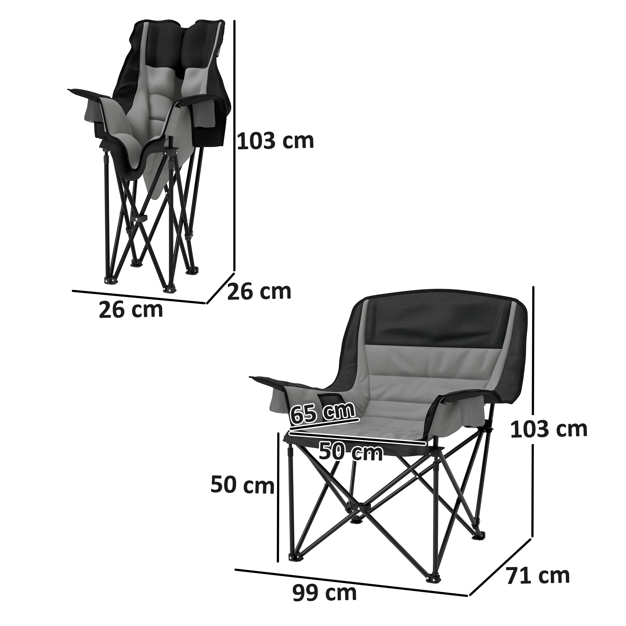 Outsunny Portable Padded Camping Chair, with Bag - Black/Grey
