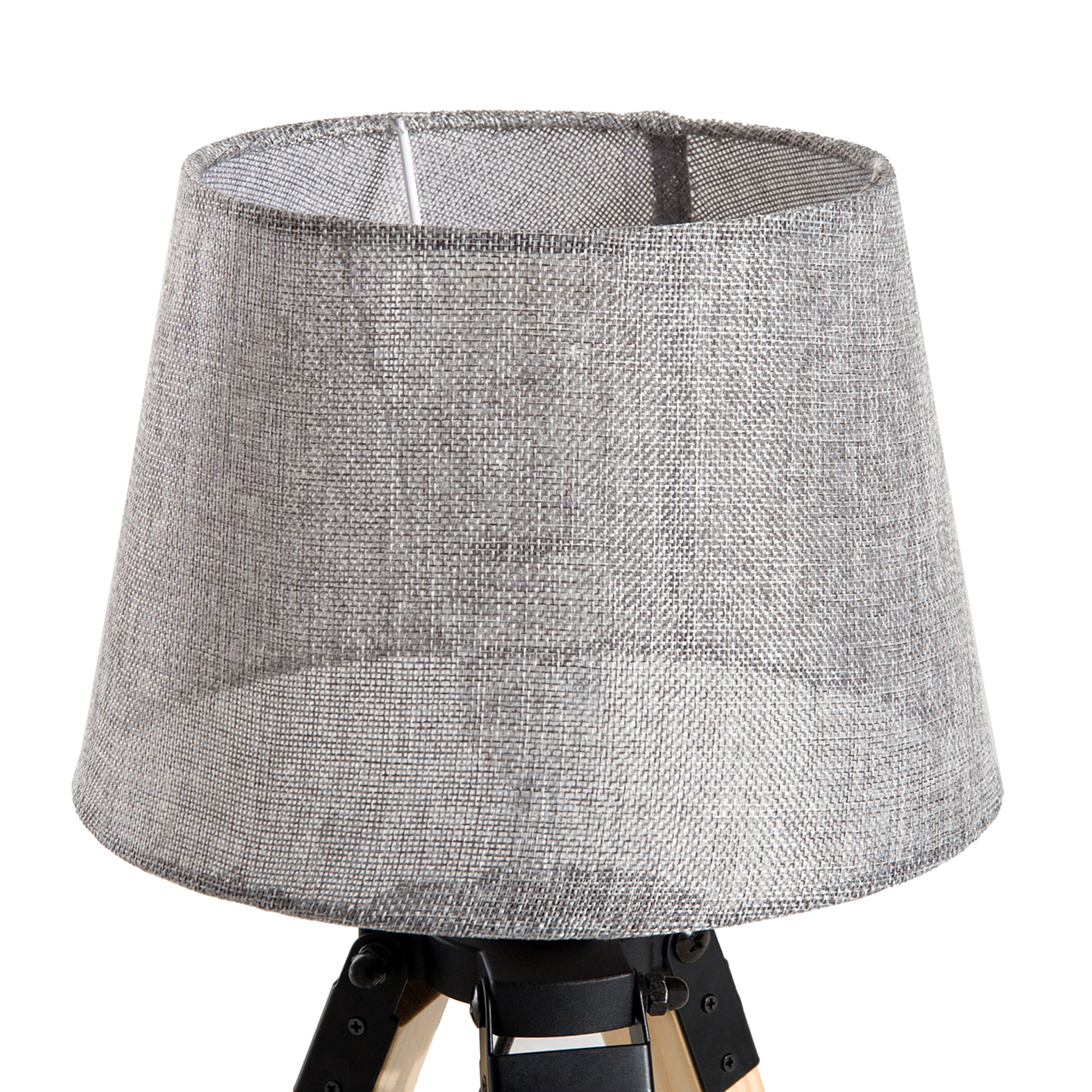 HOMCOM Wooden Tripod Table Lamp for Side, Desk or End Table with E27 Bulb Base(Grey Shade)