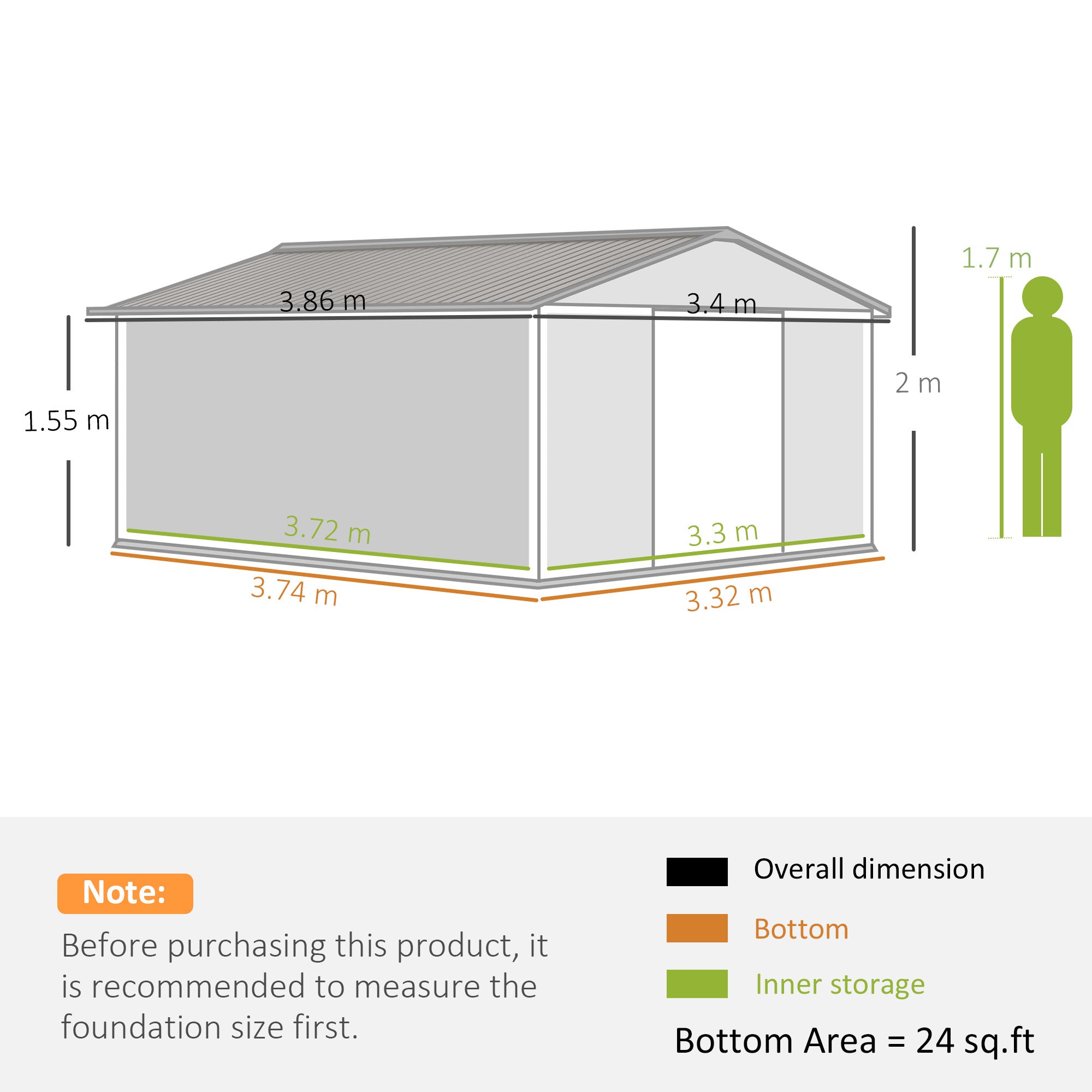 Outsunny 7 x 4ft Galvanised Steel Garden Shed, with Foundation Kit - Grey