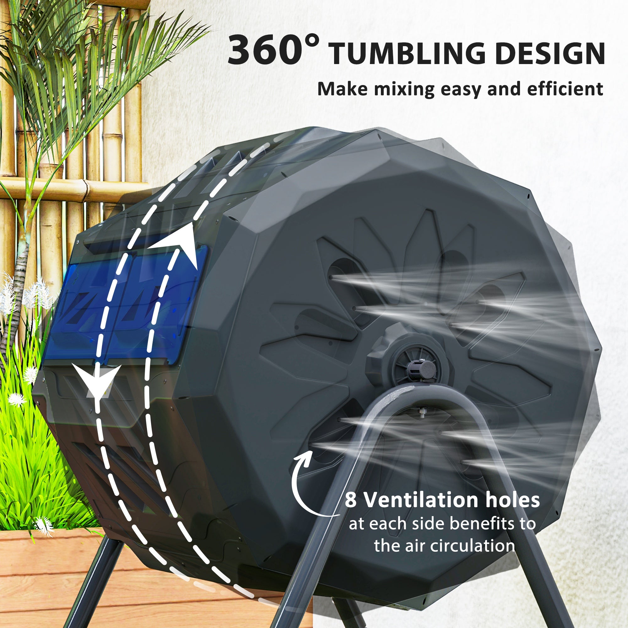 Outsunny 160L 360\'c2\'b0 Rotating Dual Chamber Composter - Blue