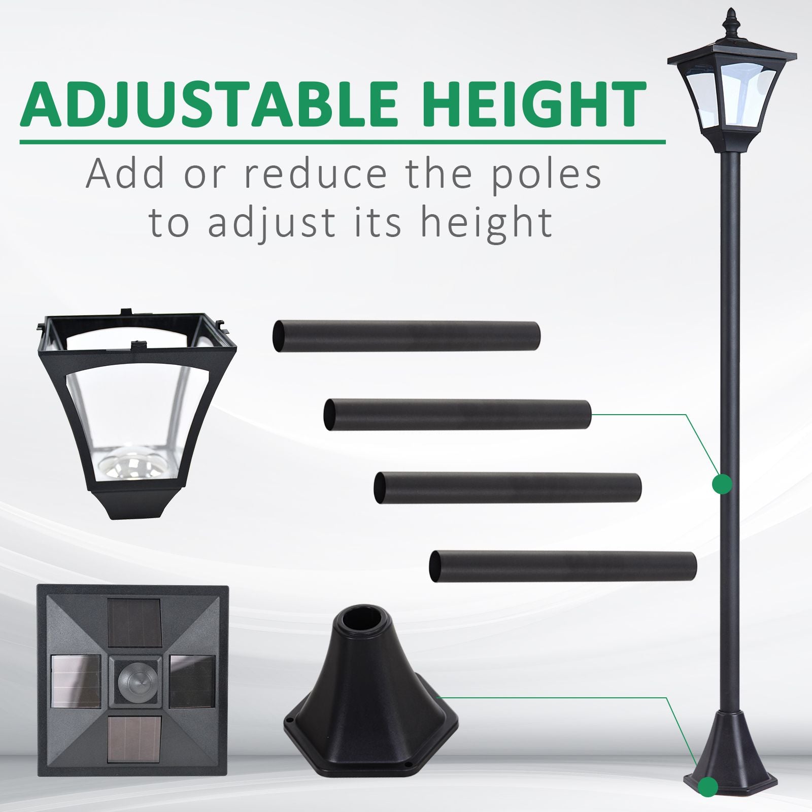 Outsunny Outdoor Garden Solar Post Lamp Photosensitive LED Lantern Bollard Pathway 1.2M Tall – Black