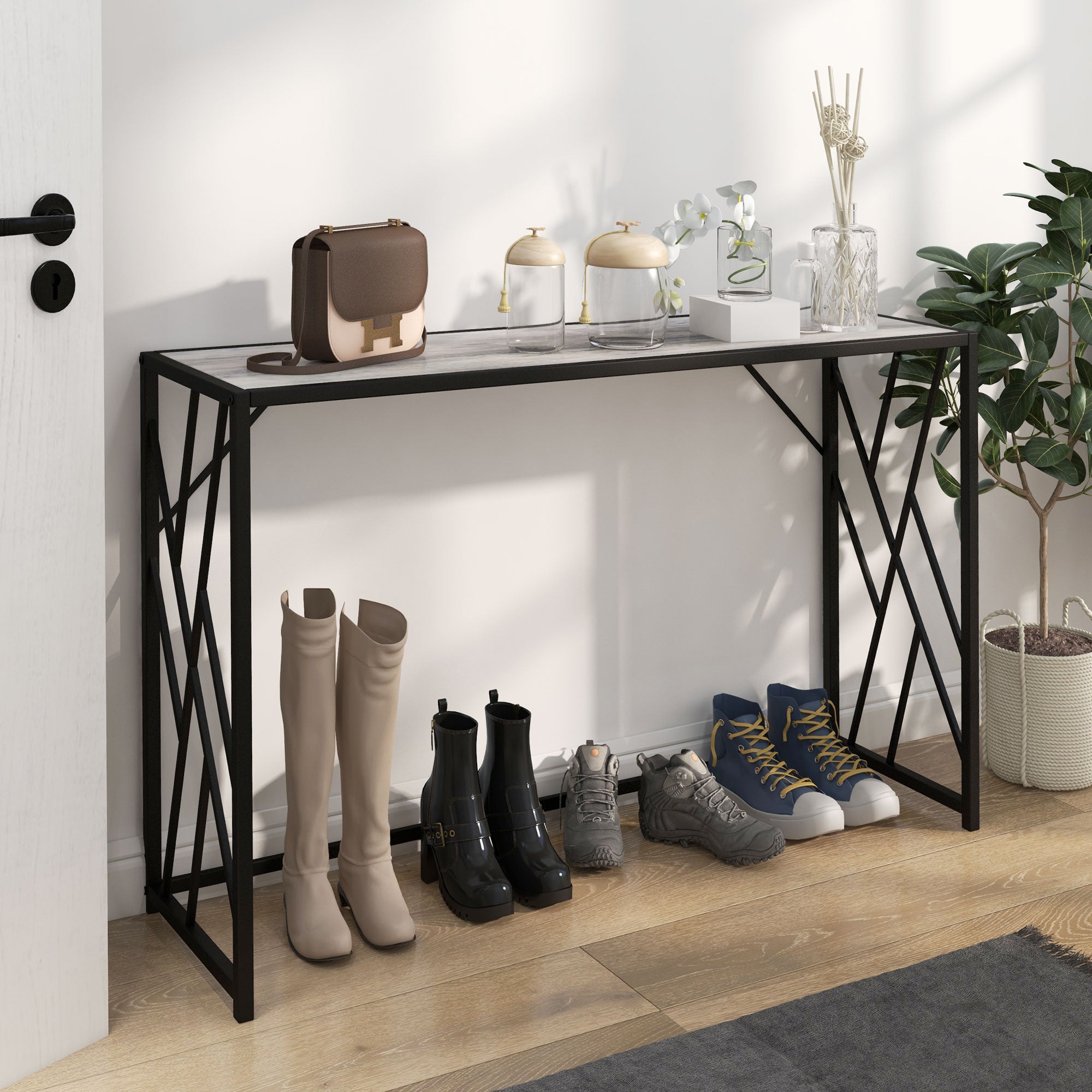 HOMCOM Console Table, Industrial Sofa Table with Metal Frame for Living Room, Hallway, 120\'c2\'a0cm, Grey