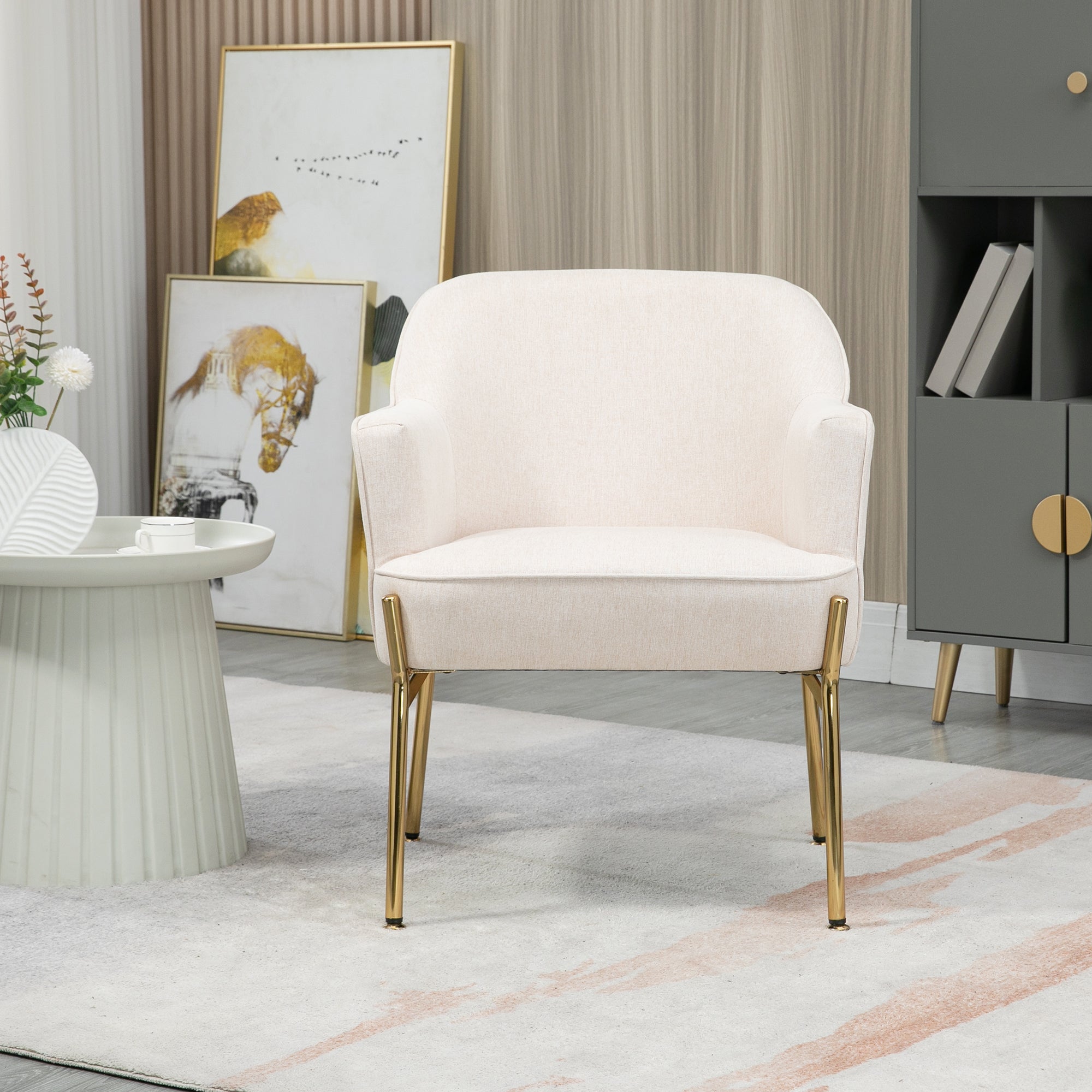 HOMCOM Accent Chair, Living Room Armchair, Vanity Chair with Gold Plating Metal Legs and Soft Padded Seat for Bedroom and Caf\'c3\'a9, Set of 2, White