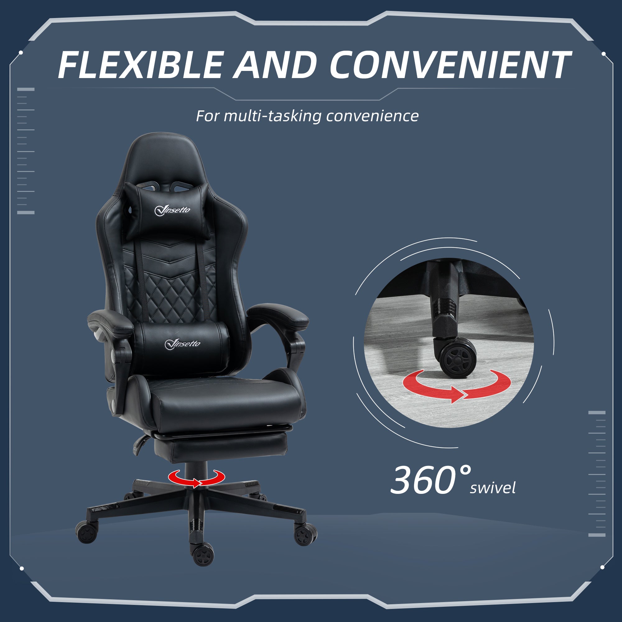 Vinsetto Computer Gaming Chair with Footrest, Video Gaming Chair for Adults with 130\'c2\'b0 Reclining Back, Desk Chair with Lumbar Support and Adjustable Height, Black