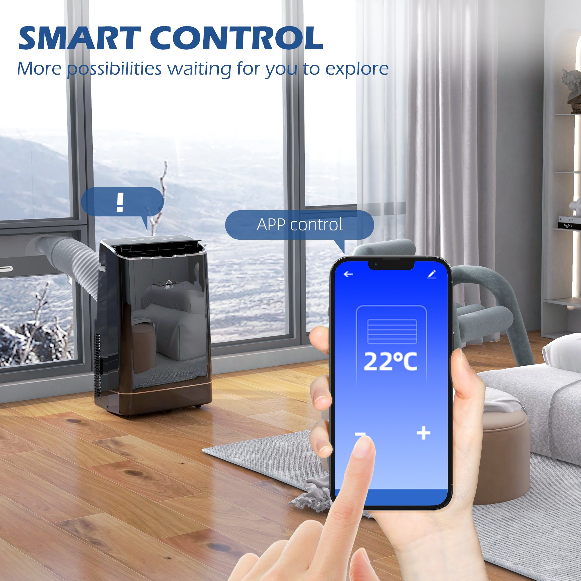 HOMCOM 14000 BTU Mobile Air Conditioner, 35m\'c2\'b2, Smart Home WiFi, with Dehumidifier, Fan, 24H Timer, Window Kit, Black