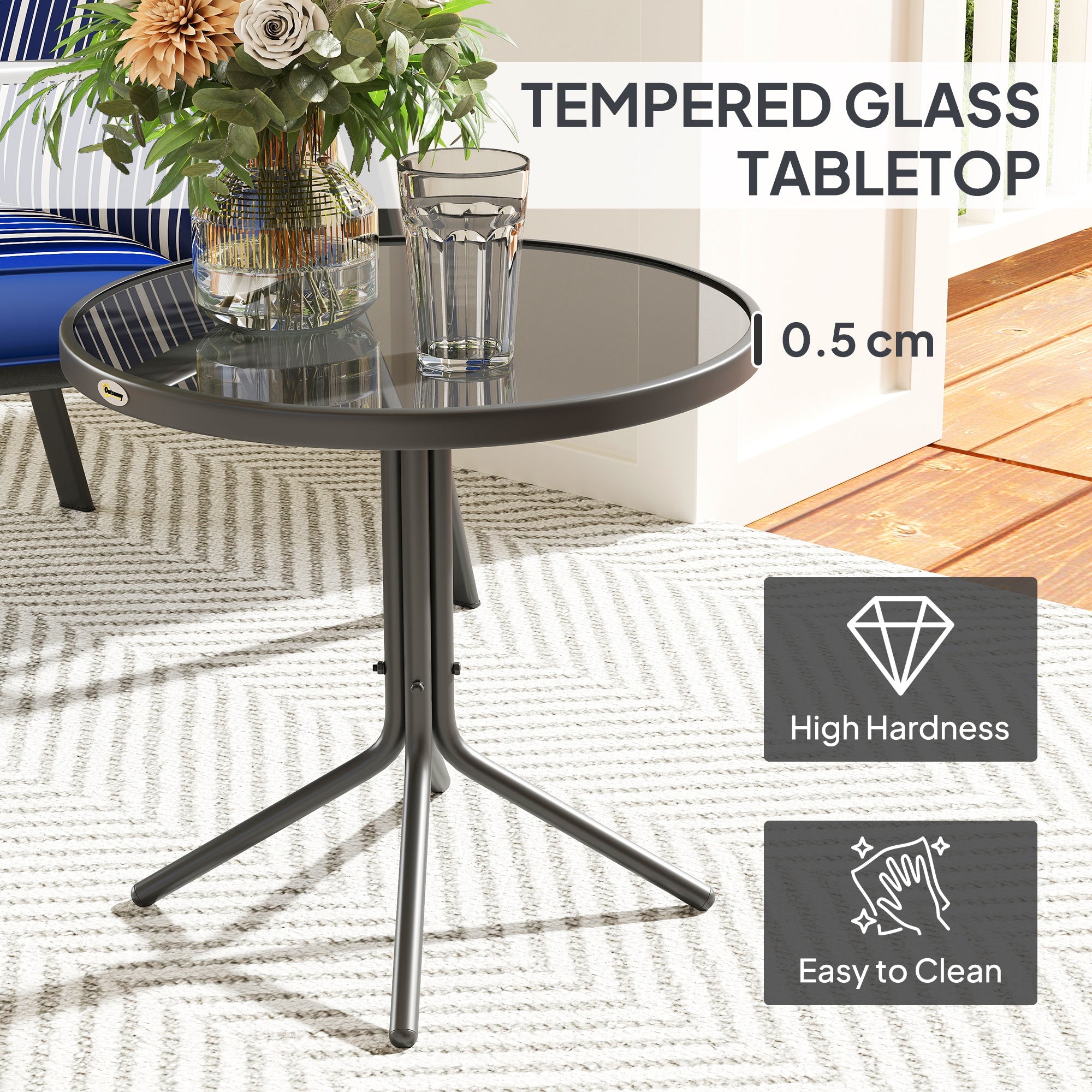 Outsunny 3-Piece Patio Bistro Set, 5-Position Adjustable Recliner Garden Chairs and Tempered Glass Table, Garden Furniture Set with Cushions, High Back, Armrests, Metal Frame for Balcony Patio, Blue