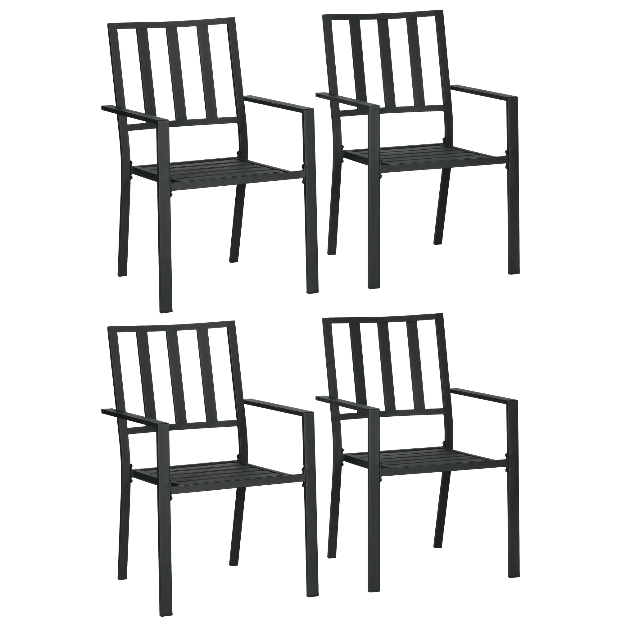 Outsunny Set of Four Minimal Metal Garden Chairs - Black