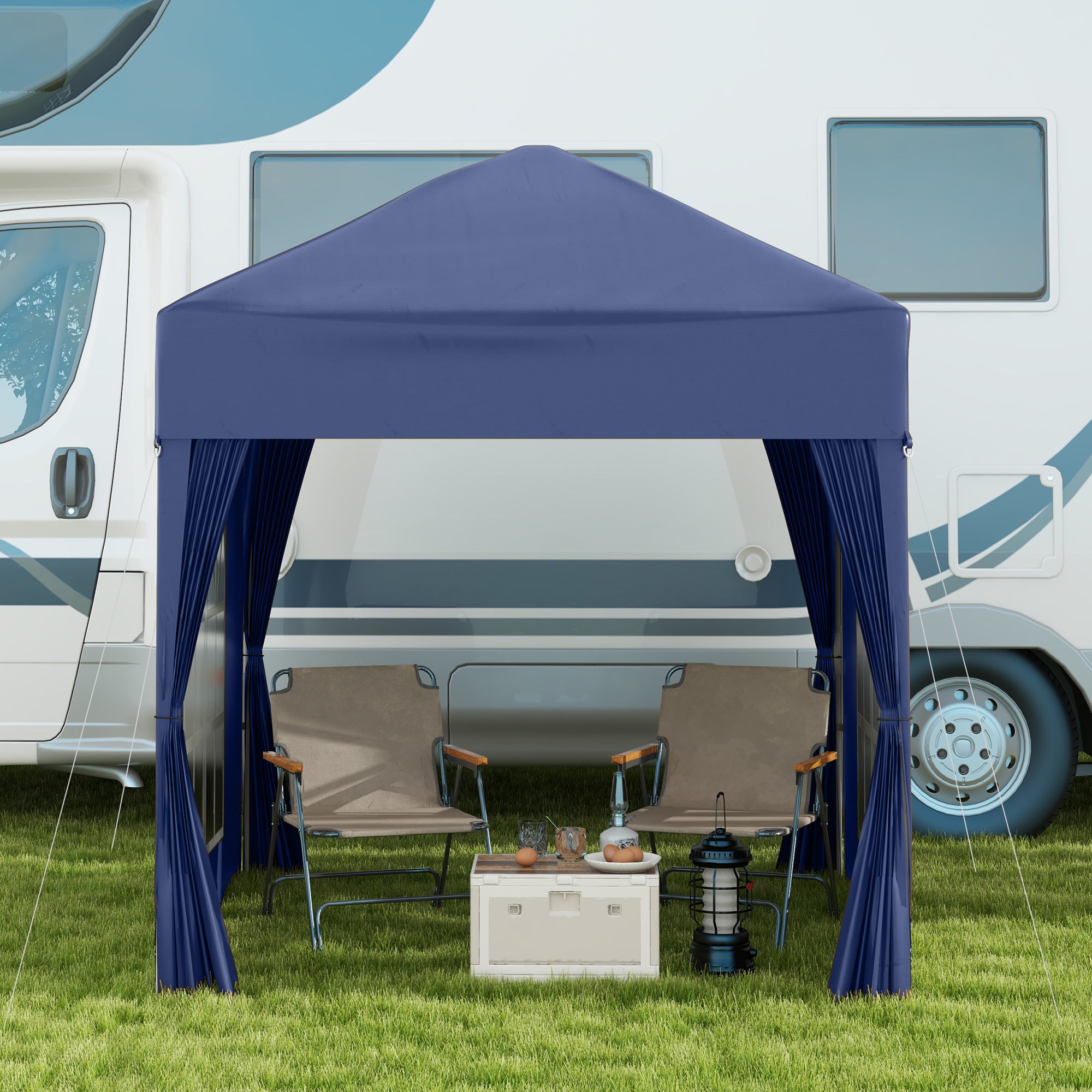 Outsunny 2 x 2 m Garden Pop Up Gazebo, Wedding Party Tent Marquee, Water Resistant Awning Canopy with Sidewalls, Windows, Carry Bag, Blue