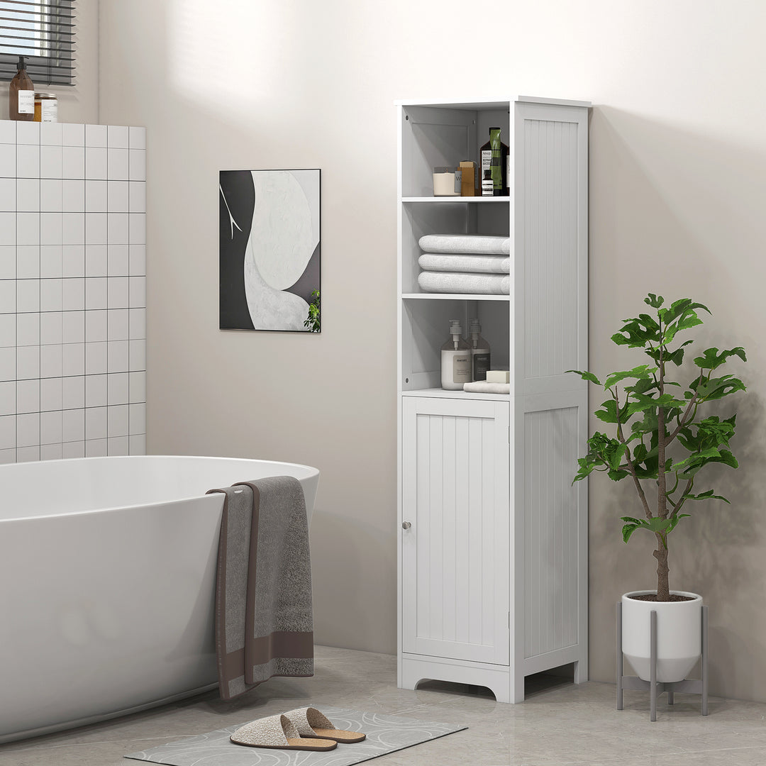 HOMCOM Slim Bathroom Storage Cabinet, Tall Bathroom Cabinet with 3 Open Shelves and Adjustable Shelf, White
