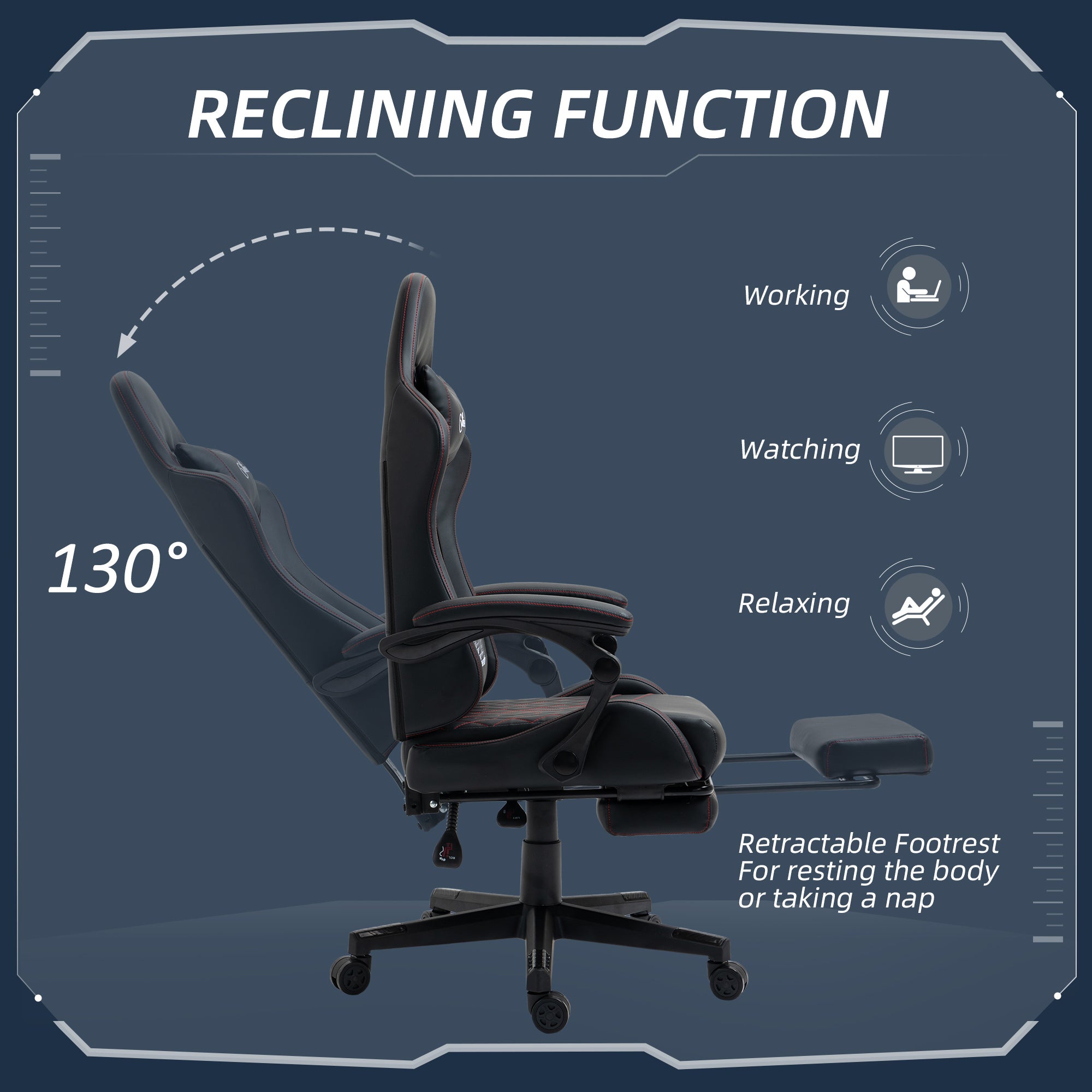 Vinsetto Computer Gaming Chair with Footrest, Video Gaming Chair for Adults with 130\'c2\'b0 Reclining Back, Desk Chair with Lumbar Support and Adjustable Height, Black Red