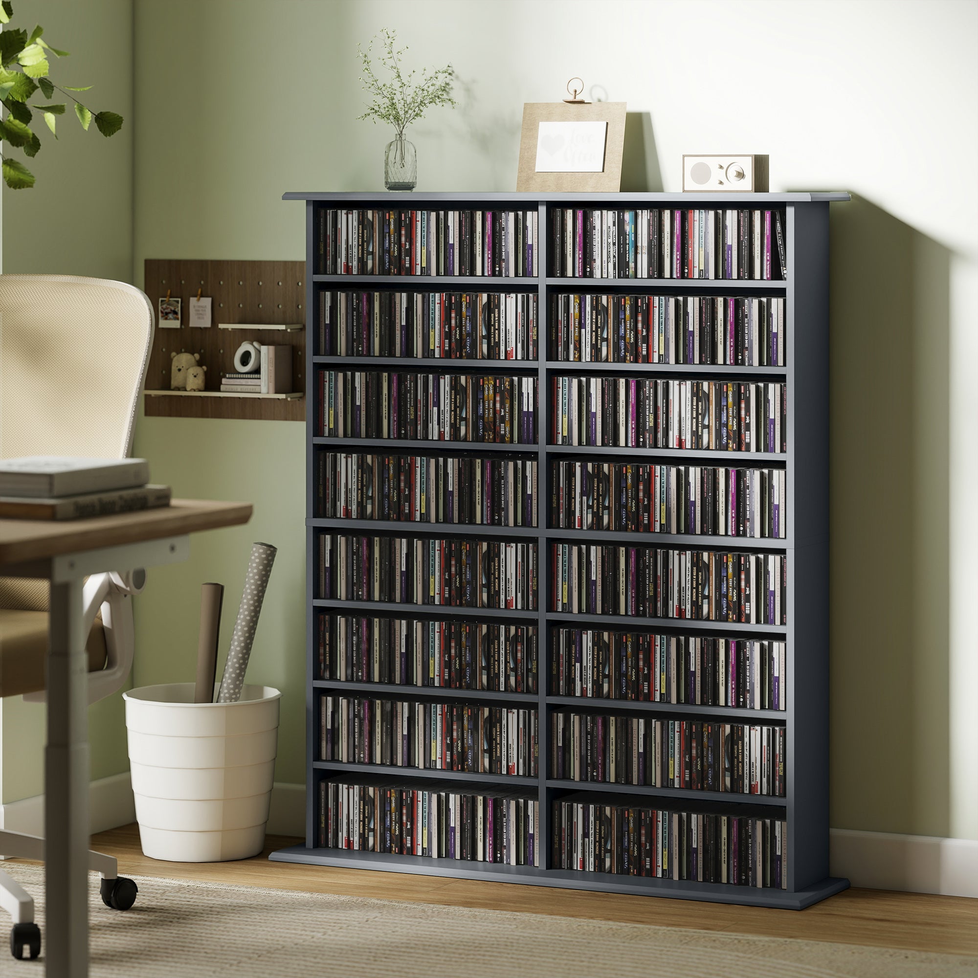 HOMCOM 16-Compartment Media Shelf - Grey