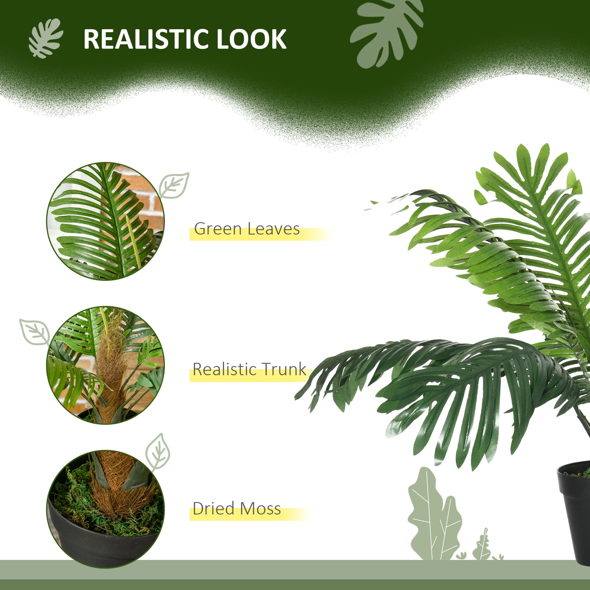 Outsunny 2 Pack 60cm Artificial Palm Tree Decorative Plant with Nursery Pot, Fake Tropical Tree for Indoor Outdoor D\'c3\'a9cor
