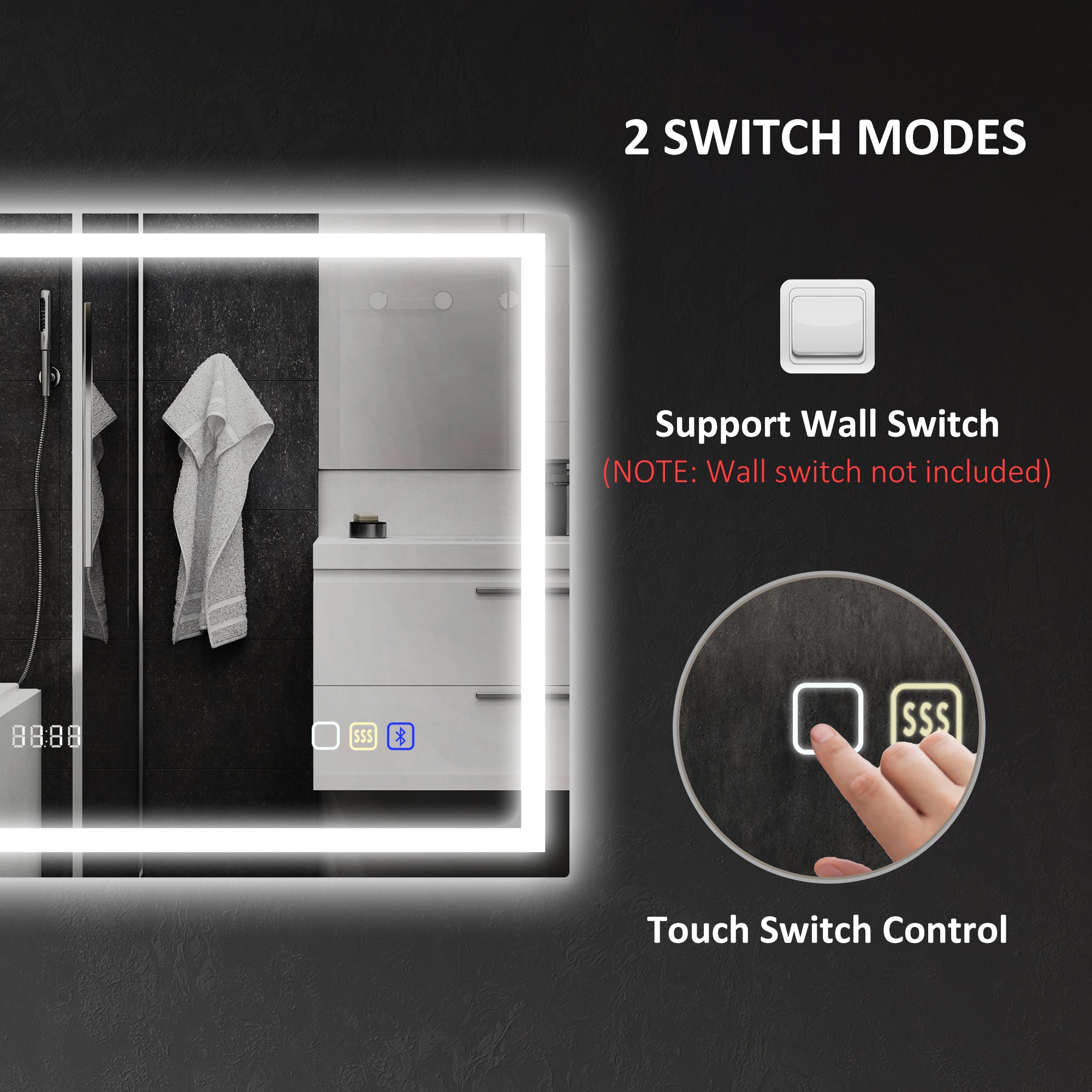 HOMCOM 60 x 80 cm Anti-Fog LED Bathroom Mirror, with Bluetooth and Clock - Silver Tone