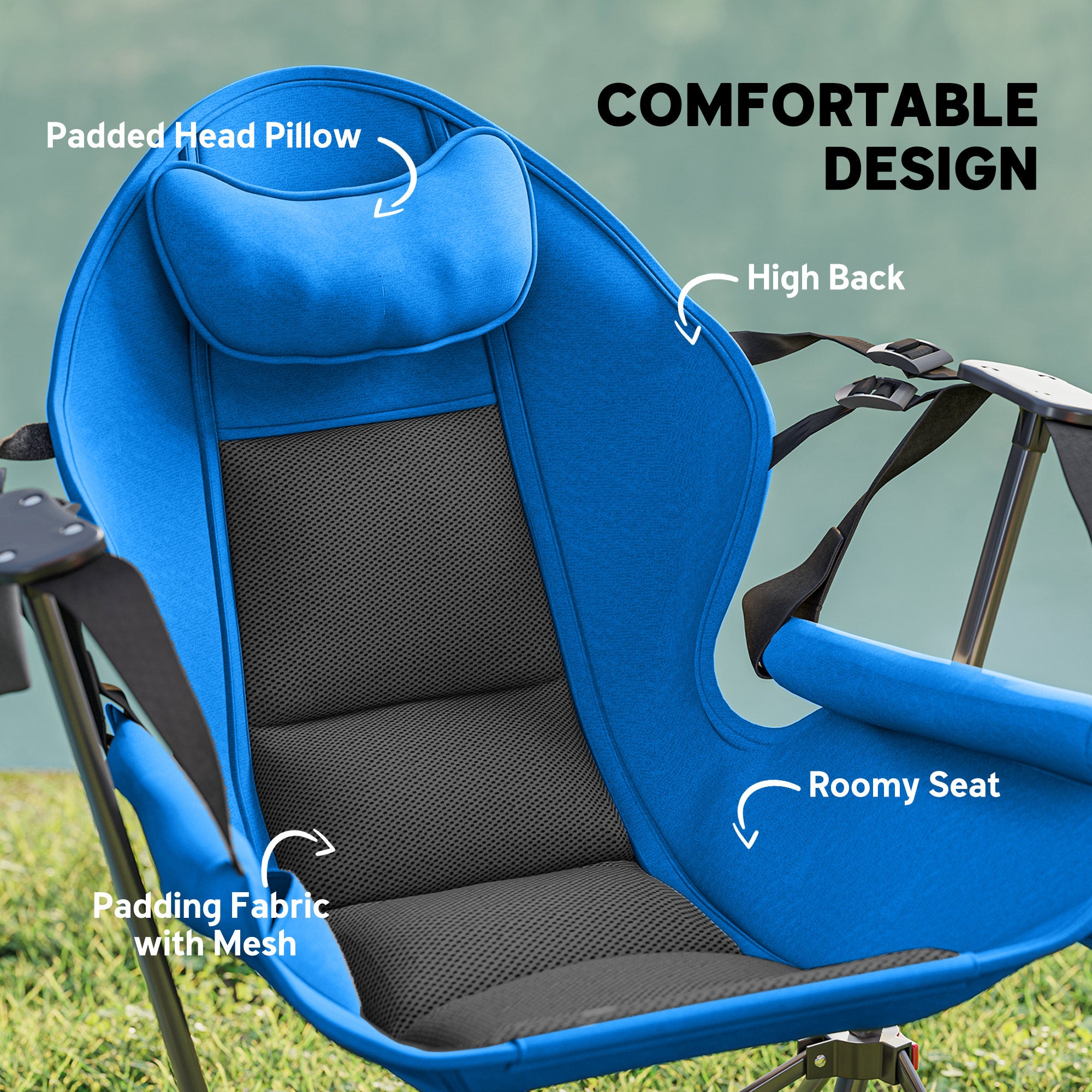Outsunny Hammock Camping Chair Set of 2, Adjustable Back Swinging Camping Chair Portable Camp Chair with Cup Holder, Headrest, Padded Seat and Carry Bag for Travel Fishing Hiking, Blue