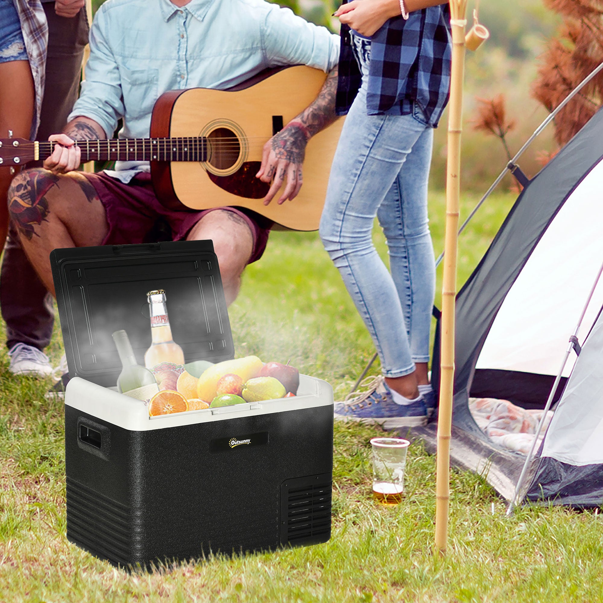 Outsunny 40L Car Refrigerator, Portable Compressor Car Fridge Freezer, Electric Cooler Box with 12/24V DC and 110-240V AC for Camping, Driving, Picnic, Down to -20\'e2\'84\'83