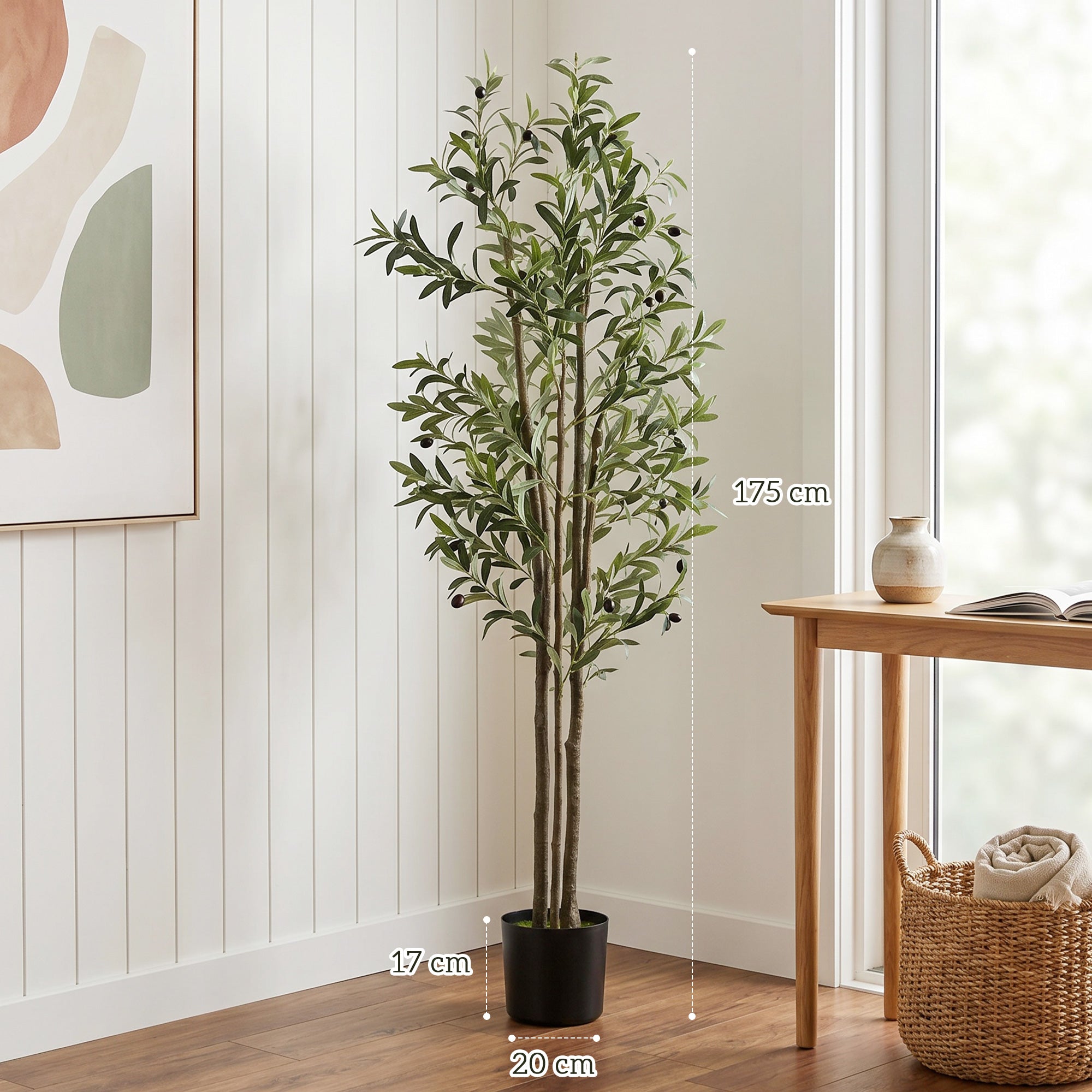 HOMCOM Decorative Artificial Plant, 175 cm Silk Olive Tree with 787 Leaves in Cement Pot, Fake Plant