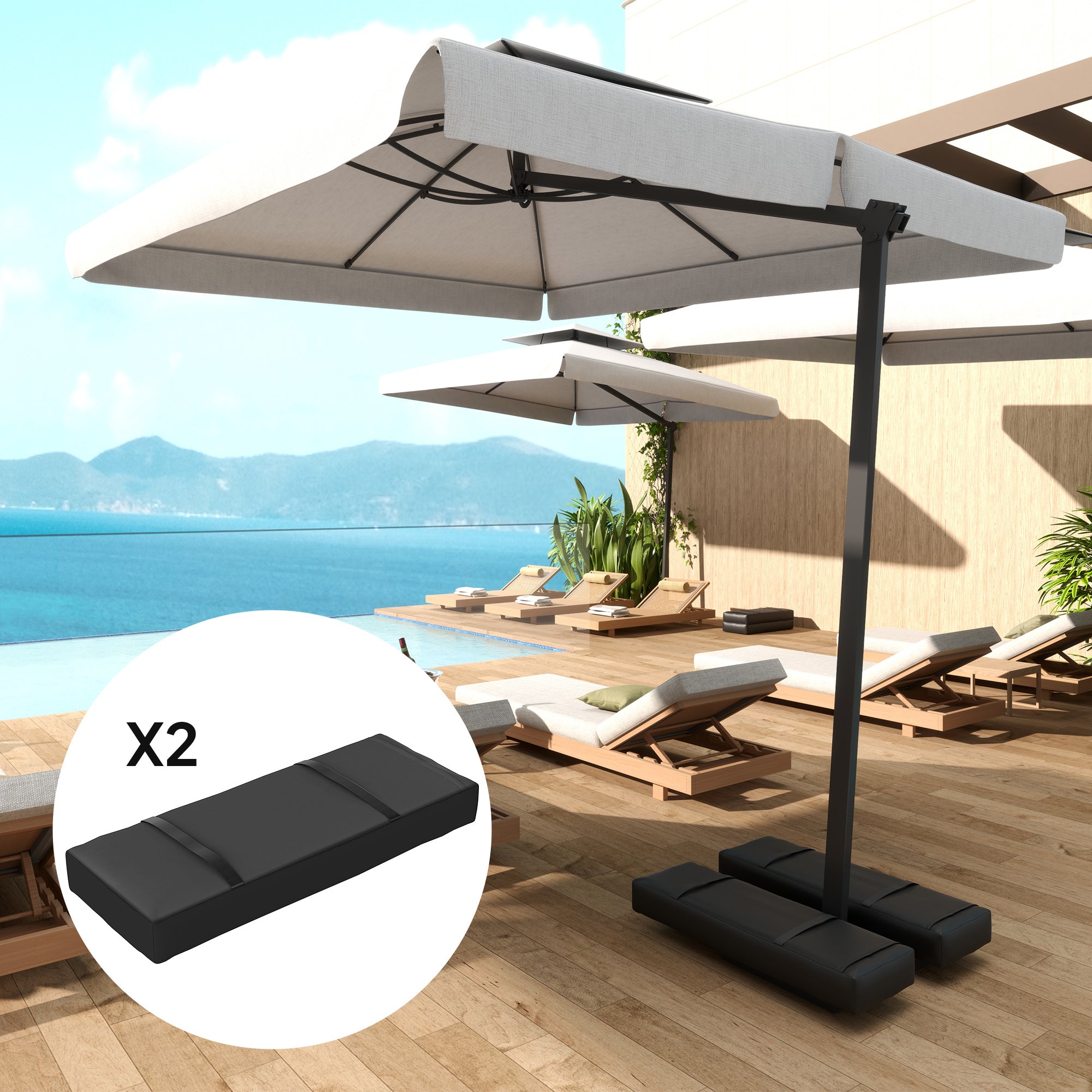 Outsunny Parasol Weights Set of 2, Parasol Base Weights Bags, 25kg Fillable Sandbag Weights with Handles, Cantilever Umbrella Base Weights, Black