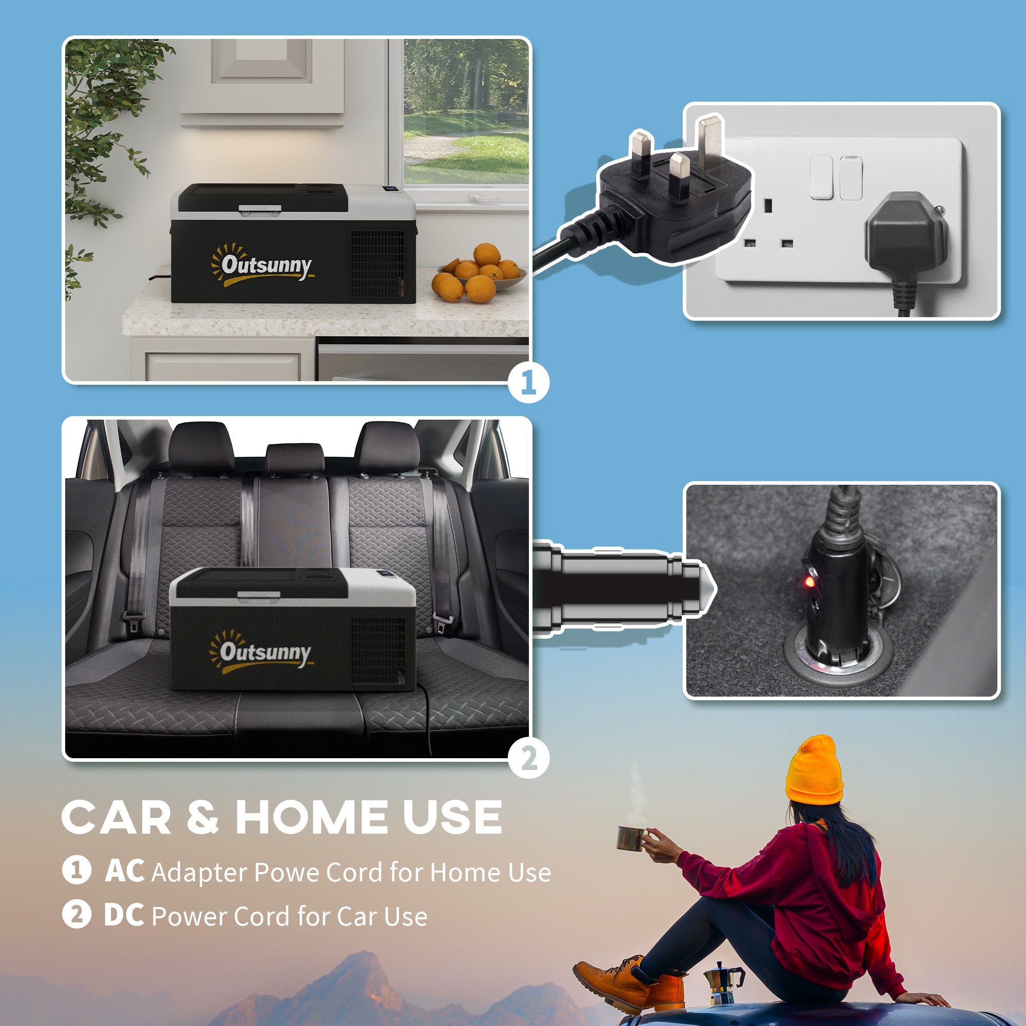 Outsunny 16L Portable Car Fridge, -20\'e2\'84\'83 to 10\'e2\'84\'83 Adjustable Temperature - Black/Grey