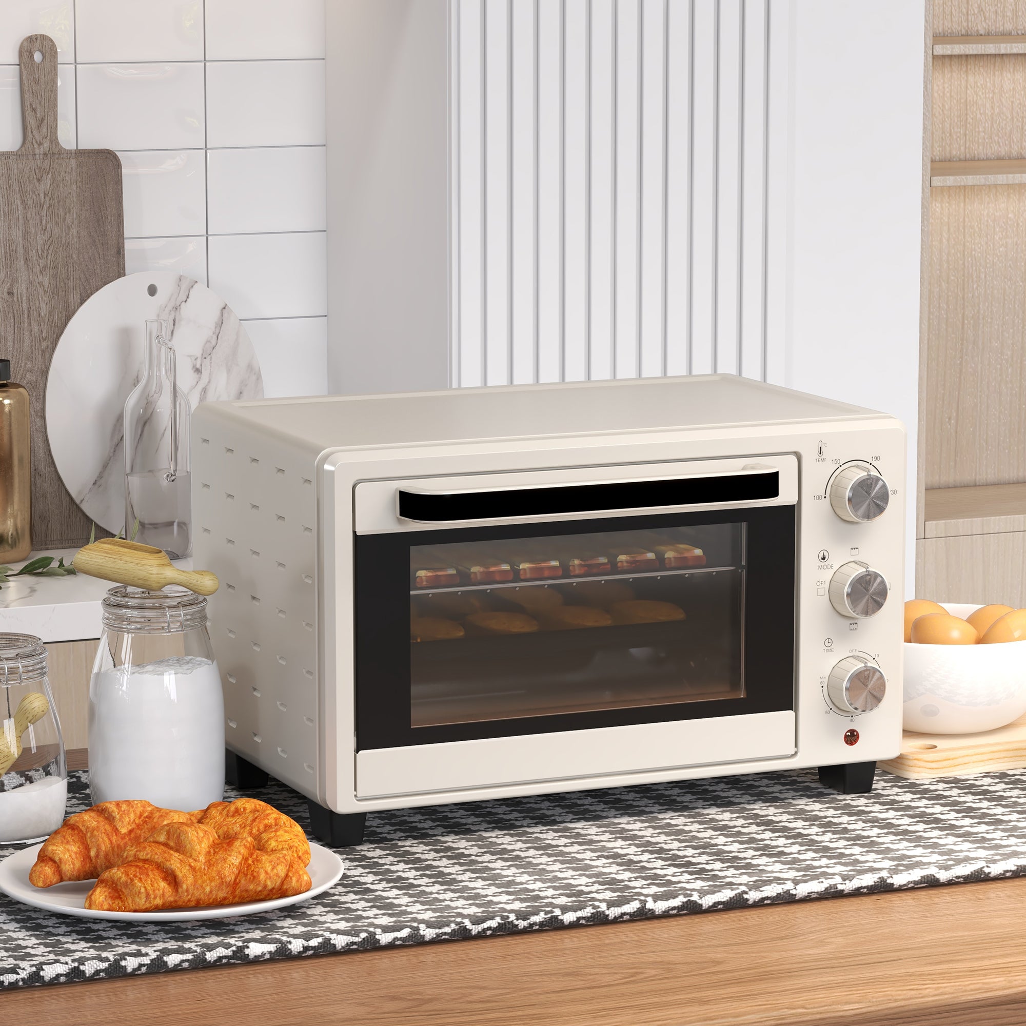 HOMCOM 21L Mini Countertop Oven, 100\'c2\'b0C-230\'c2\'b0C Adjustable Temp - White