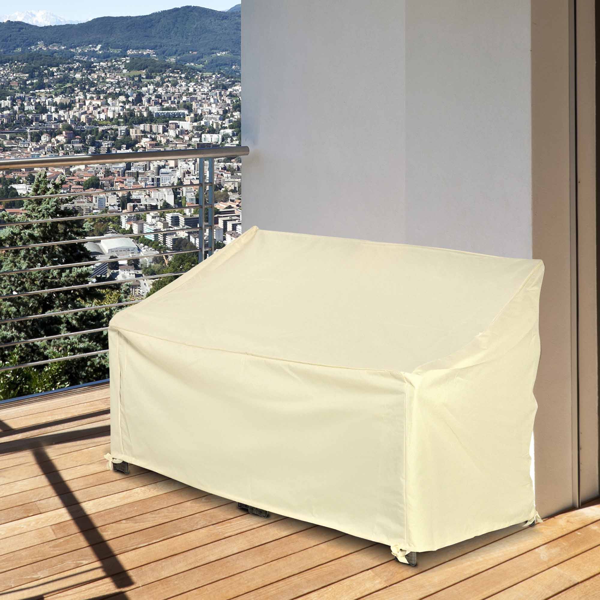 Outsunny 600D Oxford Cloth Furniture Cover, 2 Seater Sofa Protector for Garden Patio, Outdoor, Waterproof, Beige, 140L x 84W x 56/94H cm