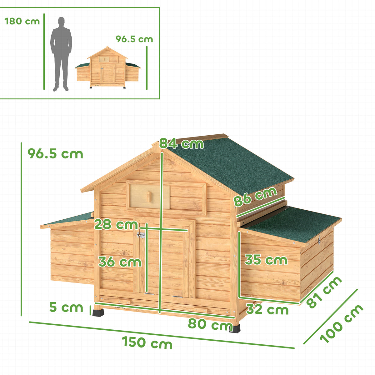PawHut Chicken Coop, Wooden Outdoor Hen House with Nesting Box, Openable Waterproof Top, Pull-Out Tray, 150 x 100 x 97cm - Yellow