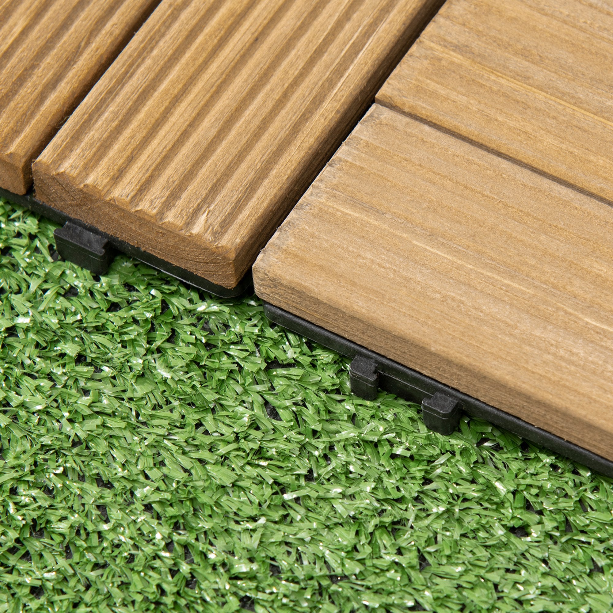 Outsunny 27 Pcs Wooden Interlocking Decking Tiles, Outdoor Flooring Tiles for Patio, Balcony, Terrace, Hot Tub, 30 x 30 cm per Piece, 2.5\'e3\'8e\'a1 per Pack, Brown