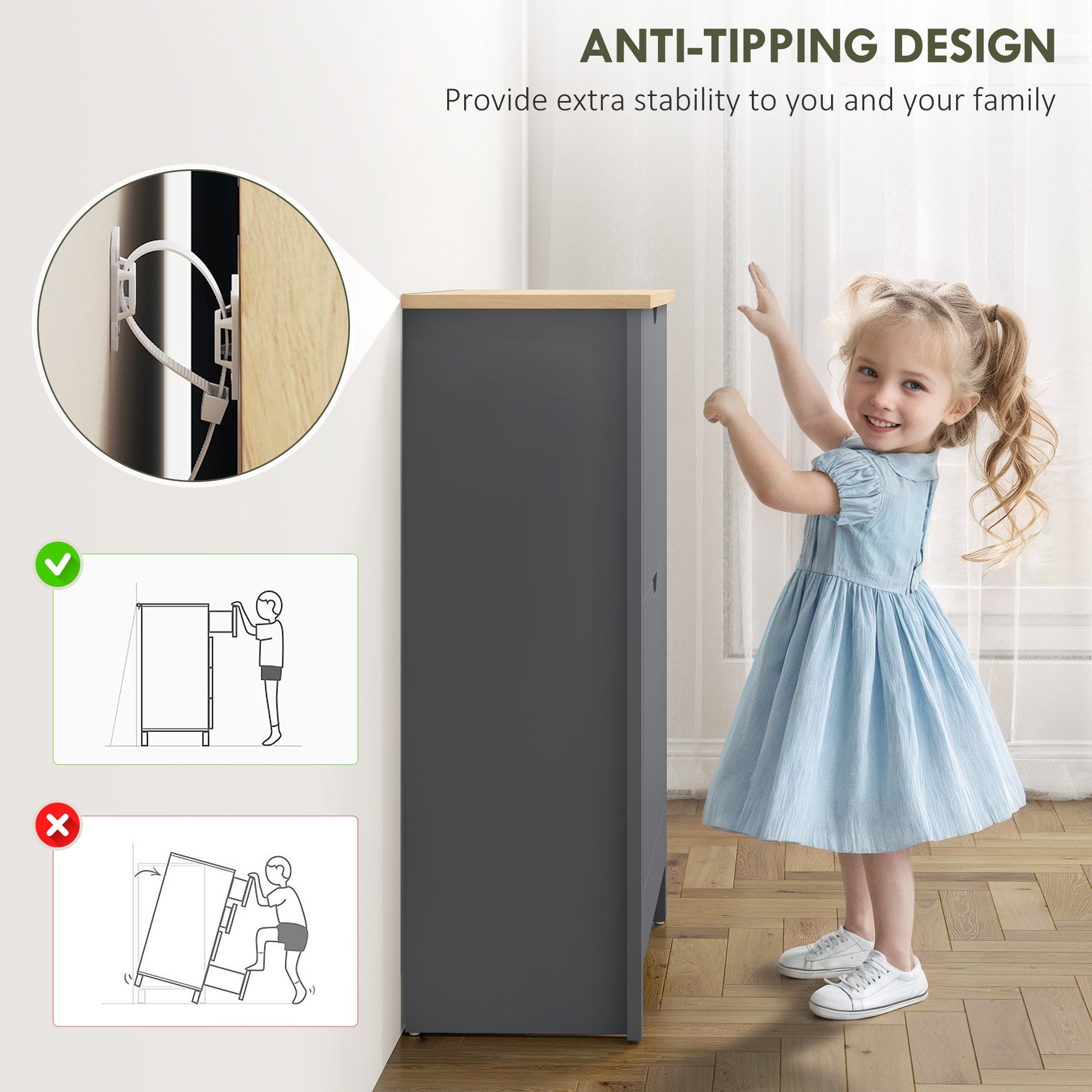 HOMCOM Slim Shoe Cabinet, Narrow Shoe Cupboard with 2 Flip Drawers, Adjustable Shelves for 12 Pairs of Shoes, Charcoal Grey