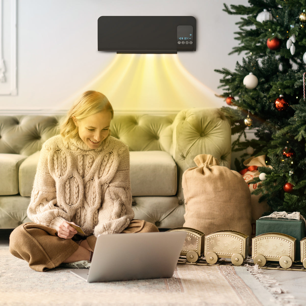 HOMCOM 2kW Wall-Mounted Heater, 18-45°C Temperature - Black
