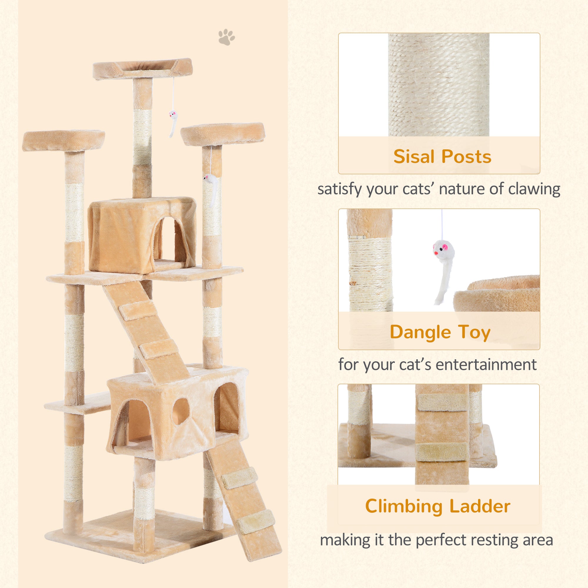 PawHut Cat Tree Scratching House, Activity Play Centre