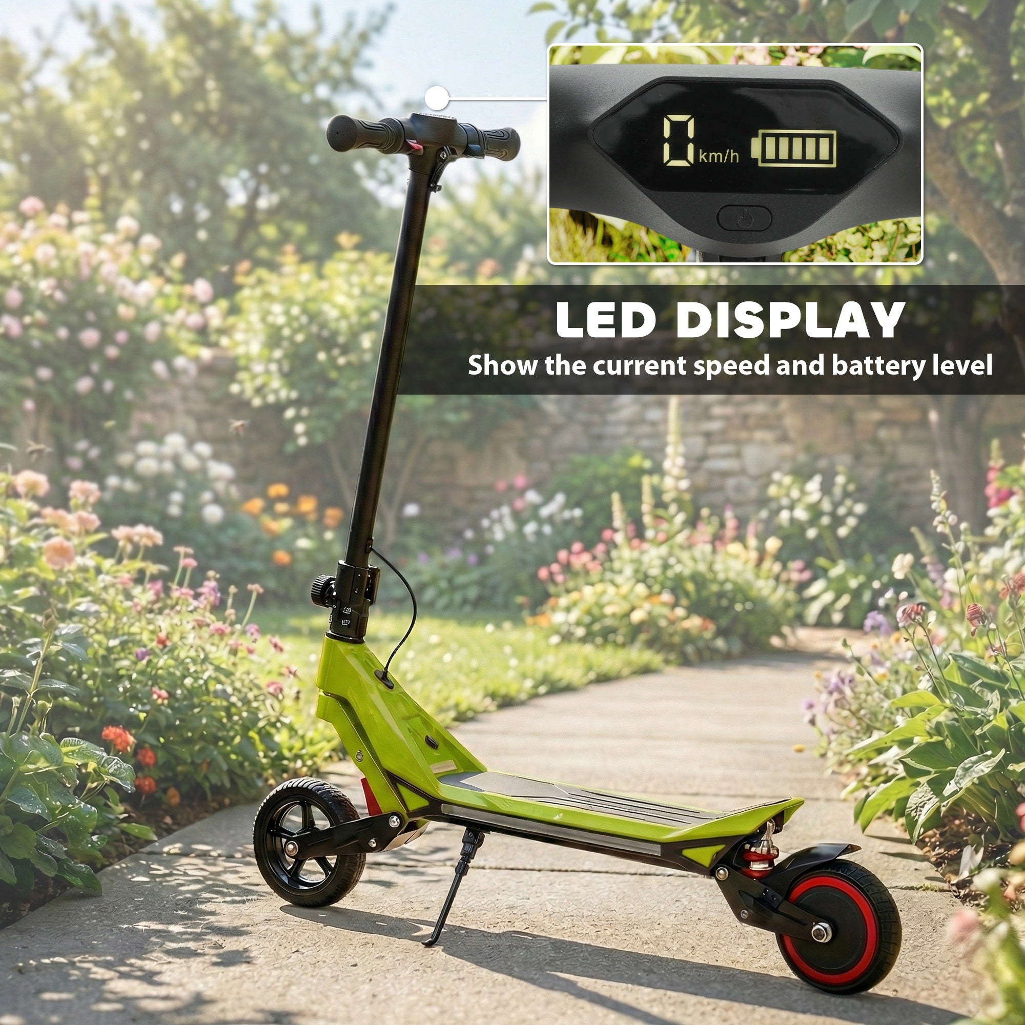 SPORTNOW Electric Scooter for Kids, Foldable E Scooter for Age Age 6+ with LED Display, RGB lights, Up to 16km/h, Green