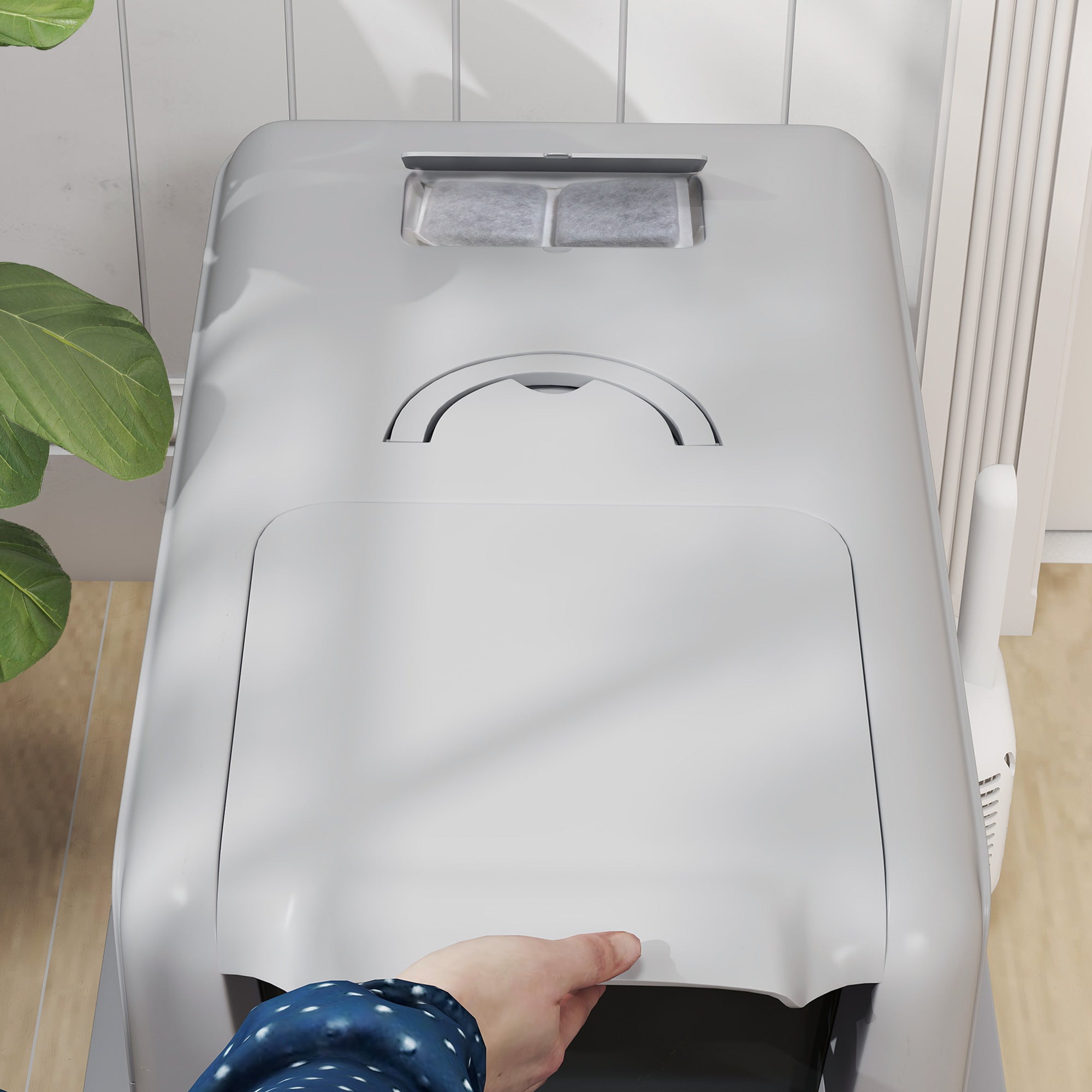 PawHut Stainless Steel Cat Litter Box with Removable Lid, Scoop, Filter Bags, for Larger Cats, Grey