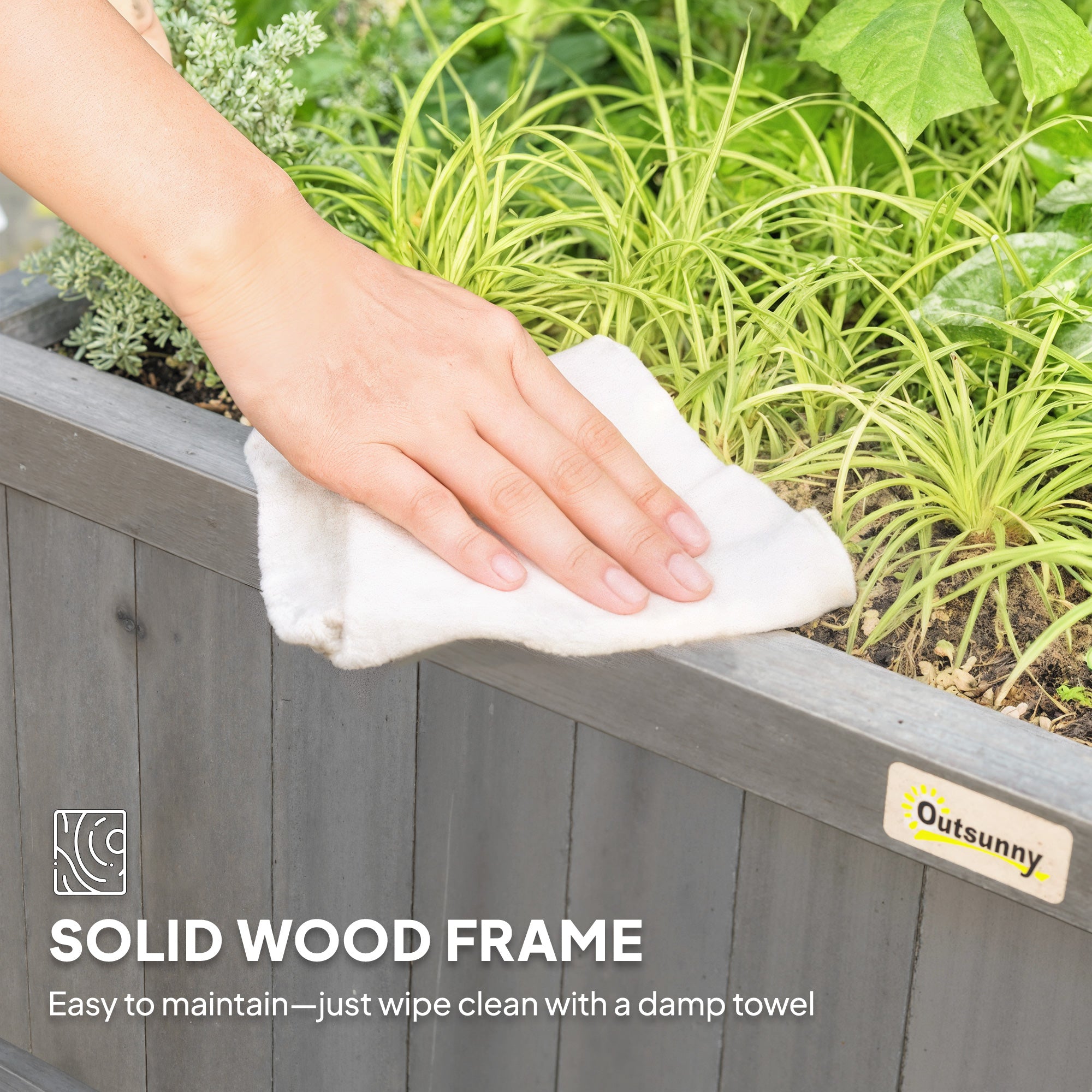 Outsunny Raised Bed with Drainage Holes, Wood Planter with Trellis for Climbing Plants, Dark Grey
