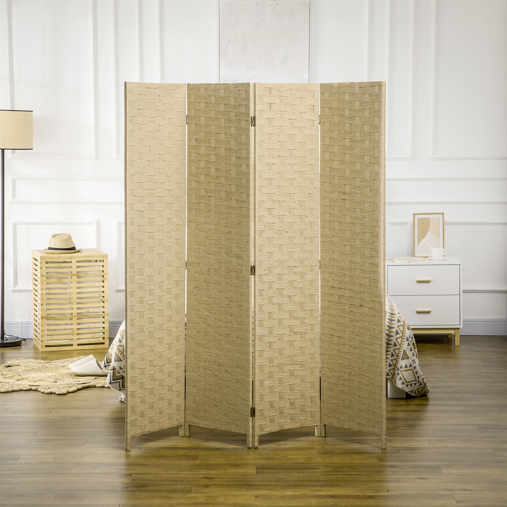HOMCOM 4-Panel Room Dividers, Wave Fibre Freestanding Folding Privacy Screen Panels, Partition Wall Divider for Indoor Bedroom Office, 170\'c2\'a0cm, Brown