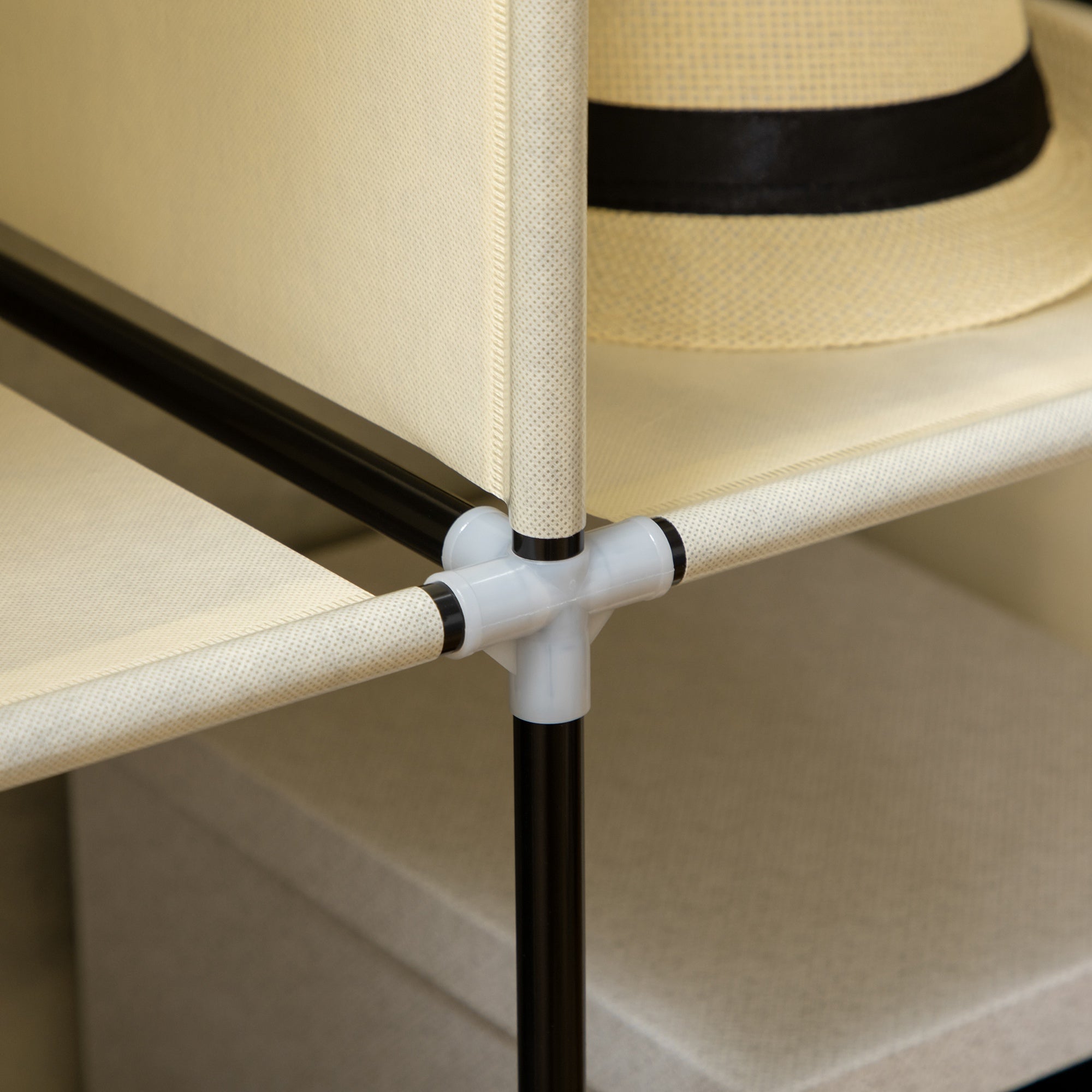 HOMCOM Fabric Wardrobe, Portable Wardrobe, Clothes Storage Unit with 8 Shelves, 2 Hanging Rods, 125 x 43 x 162.5 cm, Cream White