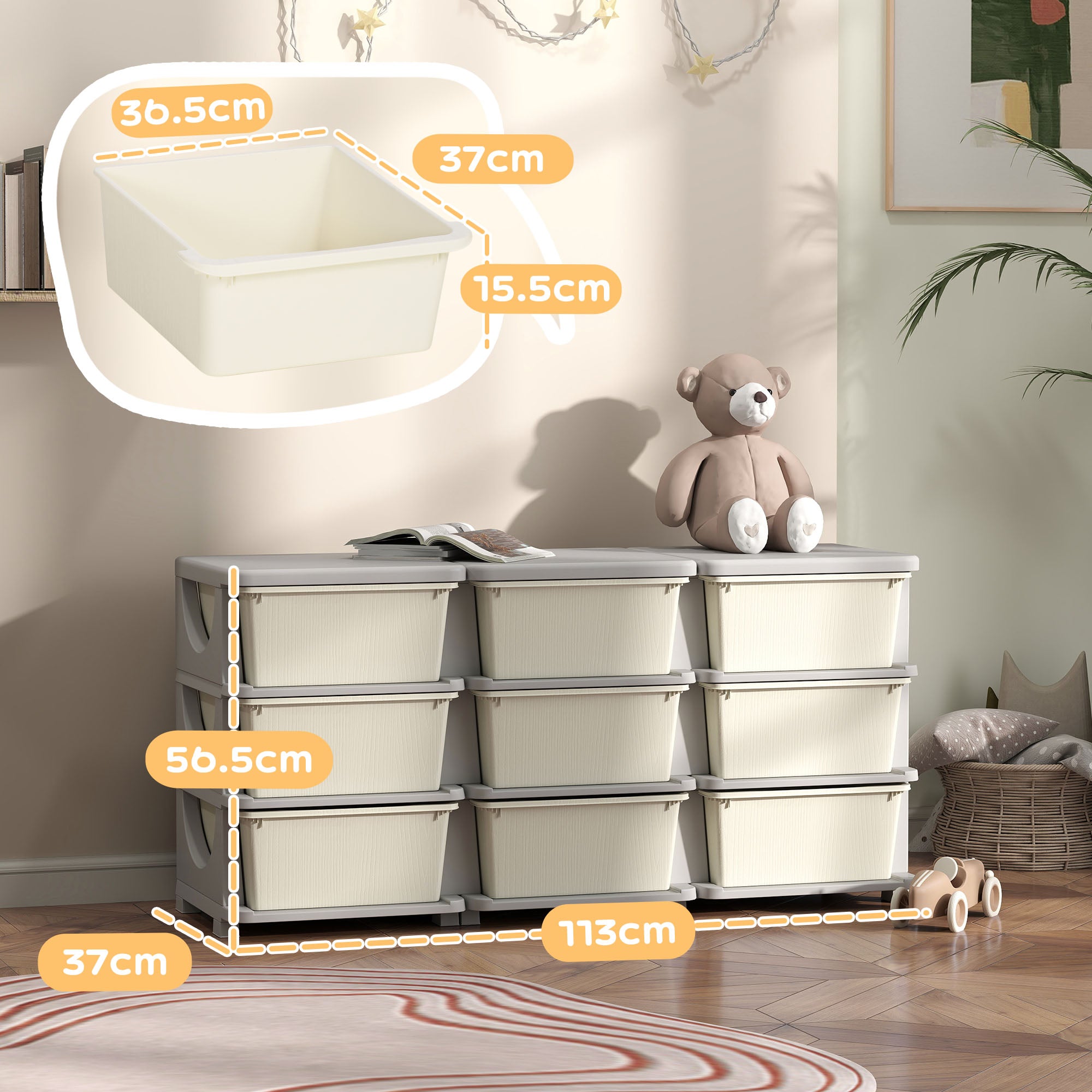 HOMCOM Kids Storage Unit, with Nine Drawers - Cream