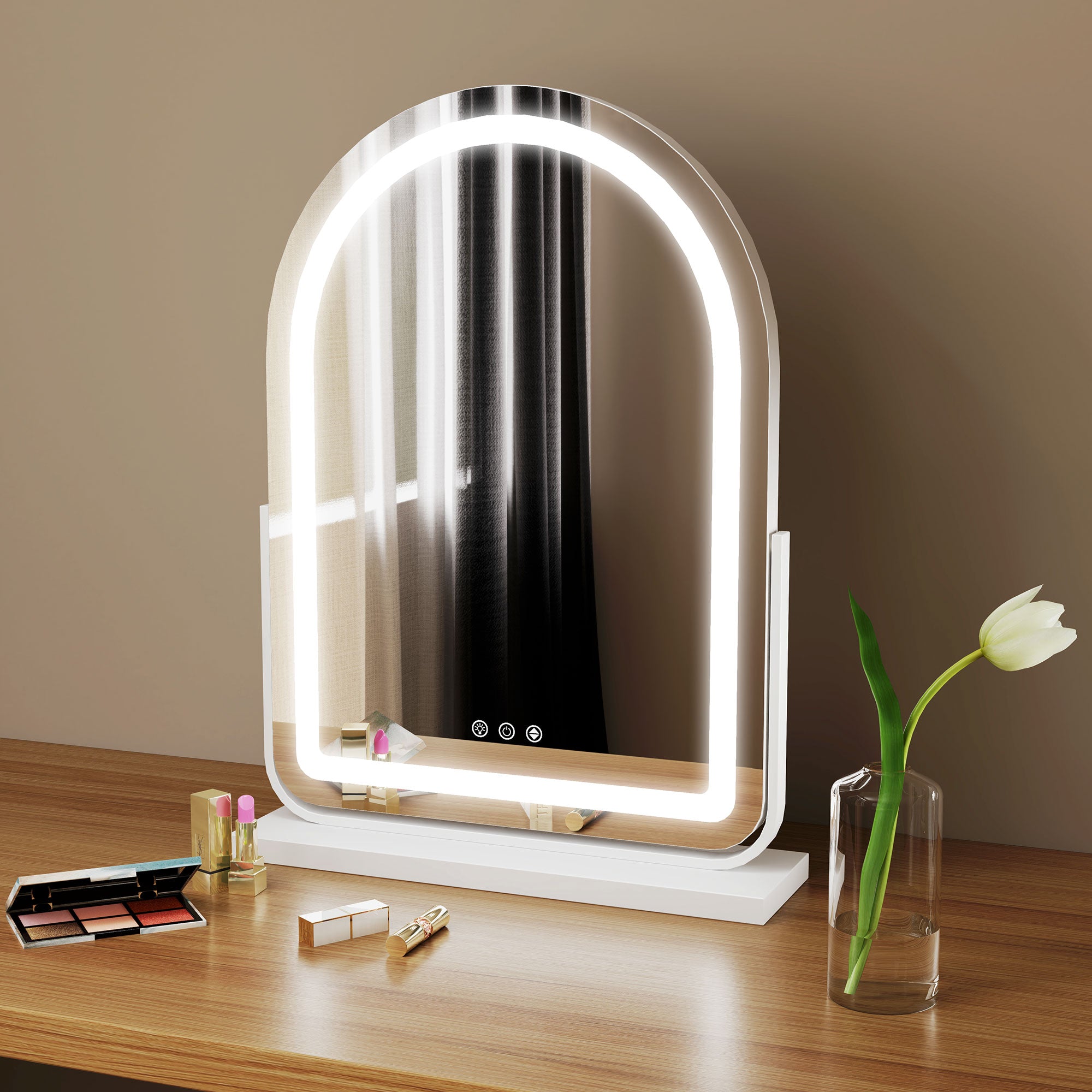 HOMCOM LED Vanity Mirror with Lights, 33 x 44.5cm Lighted Makeup Mirror with 3 Colour, 360\'c2\'b0 Rotation, Touch Screen, for Bedroom and Dressing Room, White