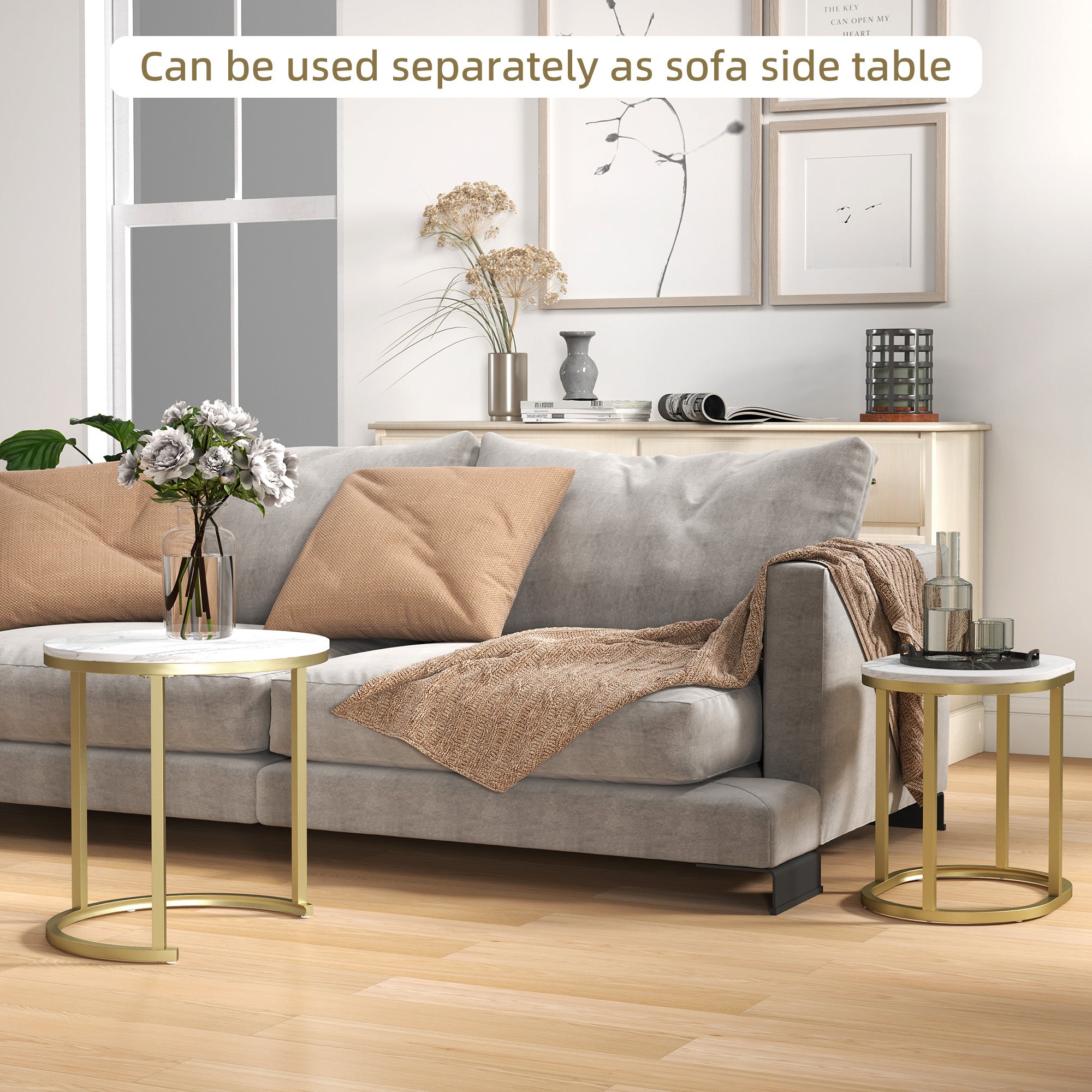 HOMCOM Marble-Effect Nest of Tables - Gold Tone/White