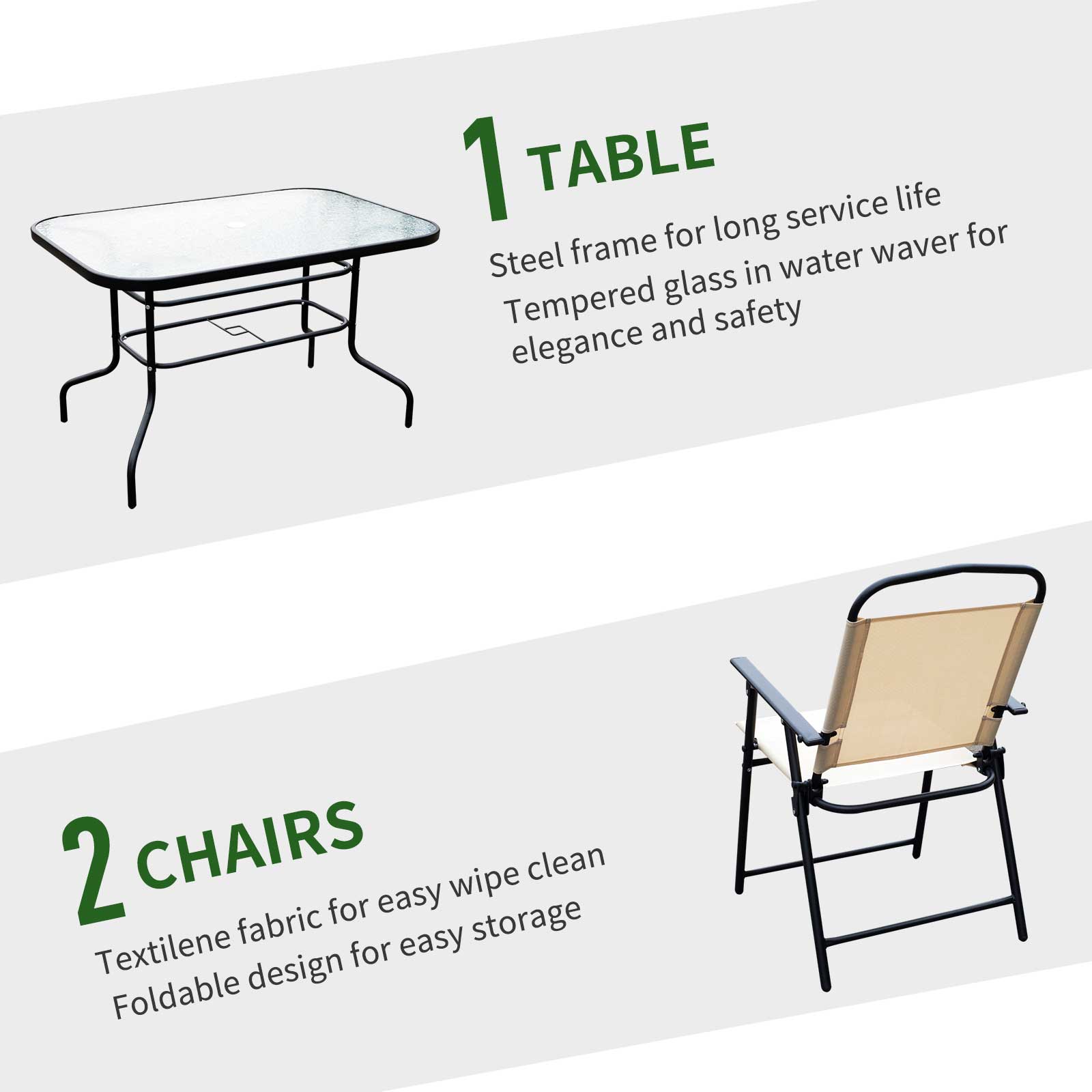 Outsunny 8 Pieces Dining Set Furniture Garden Foldable 6 Chairs 1 Table with Parasol Beige